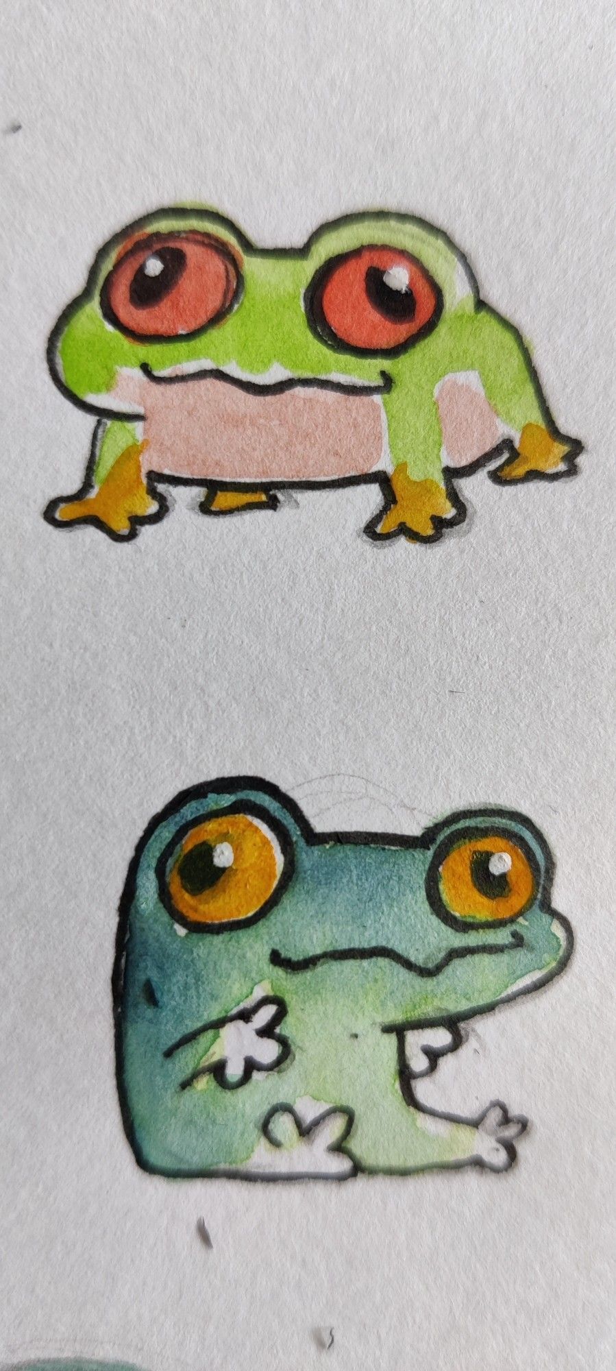 Watercolor sketch of two funny frogs