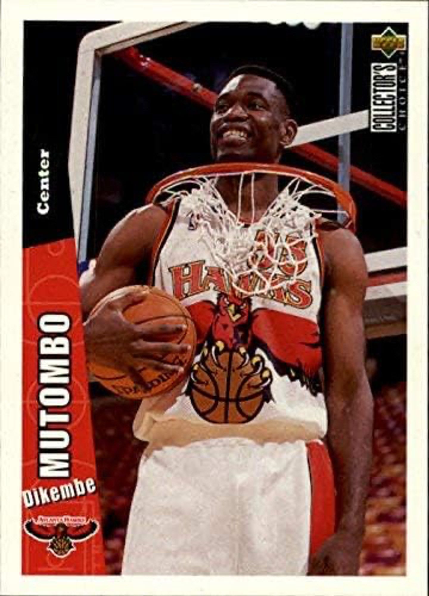 Dikembe Mutombo mit dem Kopf im Ring steckend, Upper Deck Trading Card NBA Season 96/97