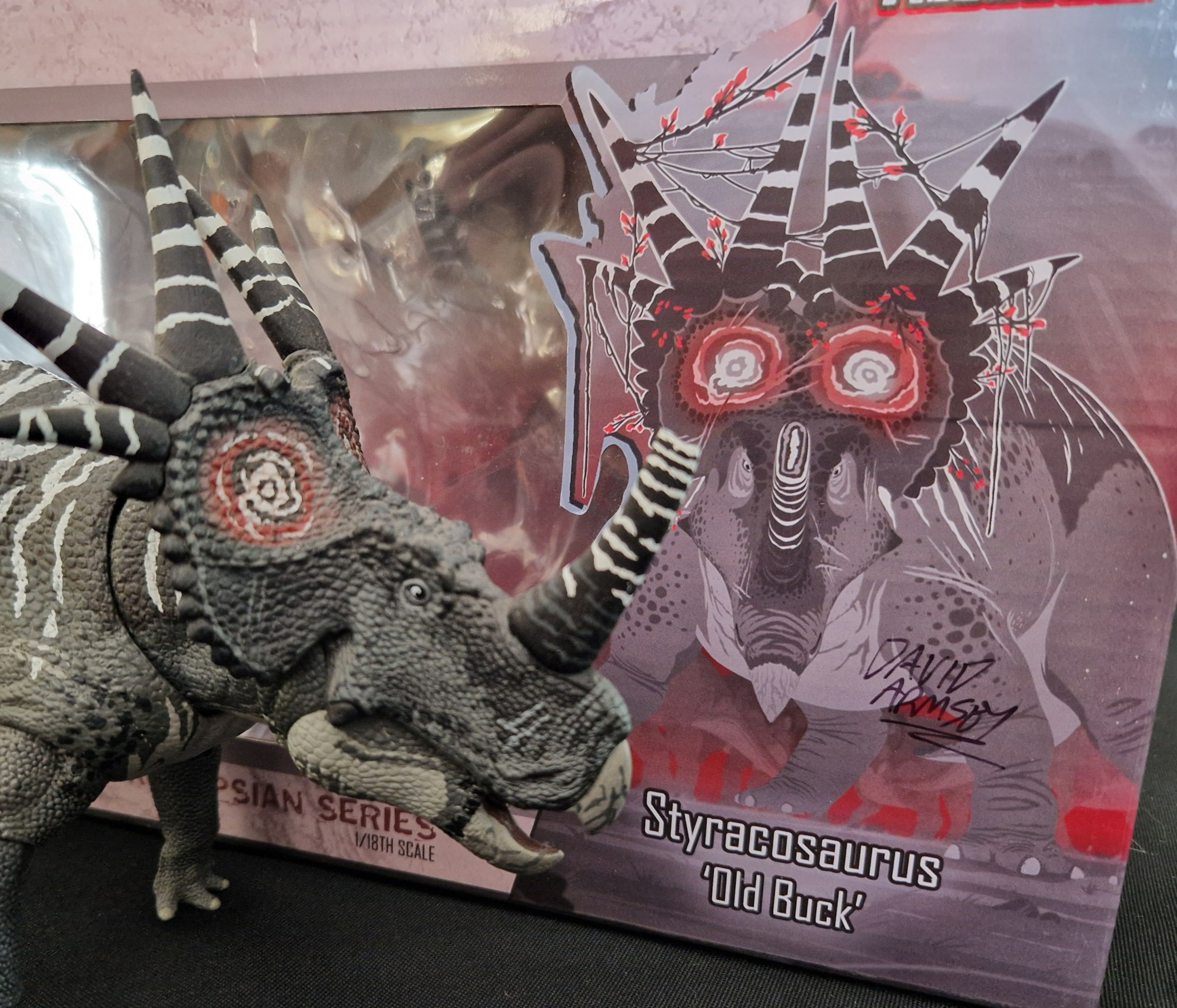 Old Buck Styracosaurus from Beasts of the Mesozoic range with signed box.