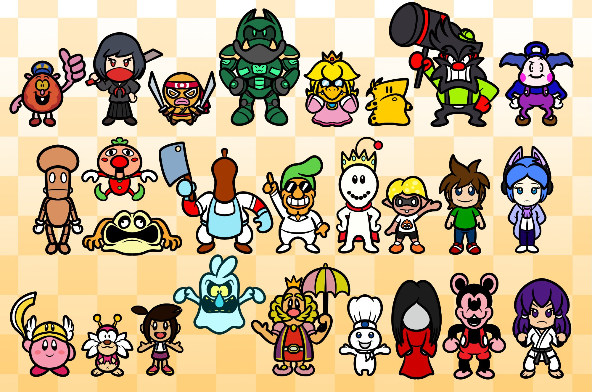 ROW 1: Volvy, Hanako Noyomi, Ninjabread Man, Servo, Peachy Kamek, The Cheat, Dynamite Anton, Mr. Six

ROW 2: The Toppin Monsters, Anthony, Inkraham, Blake, Terraence Samuel

ROW 3: Cutter Kirby, Phix, Molly McGee, Scratch, King & Balloon, Doughboy, Noroko, Biffo the Bear, Black Belt Lei