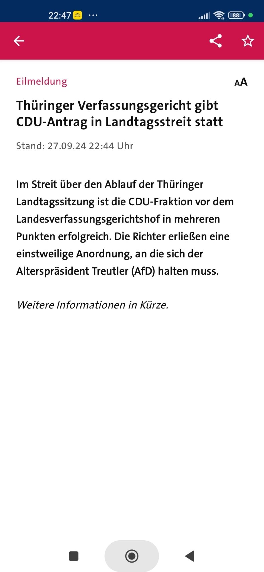 Thüringer Verfassungsgericht gibt CDU-Antrag in Landtagsstreit statt.