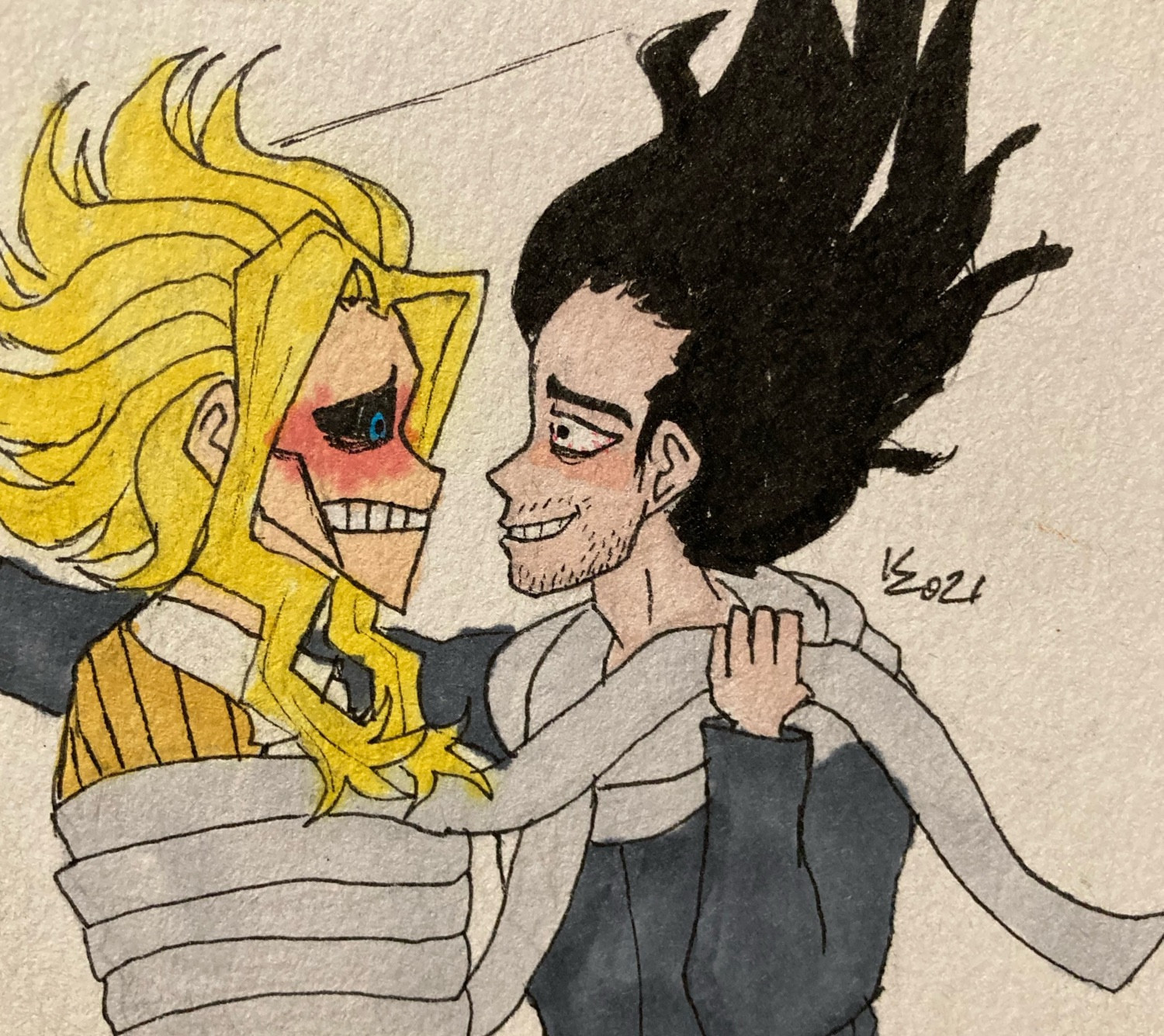 Aizawa closing in on Toshinori, making him very nervous. 