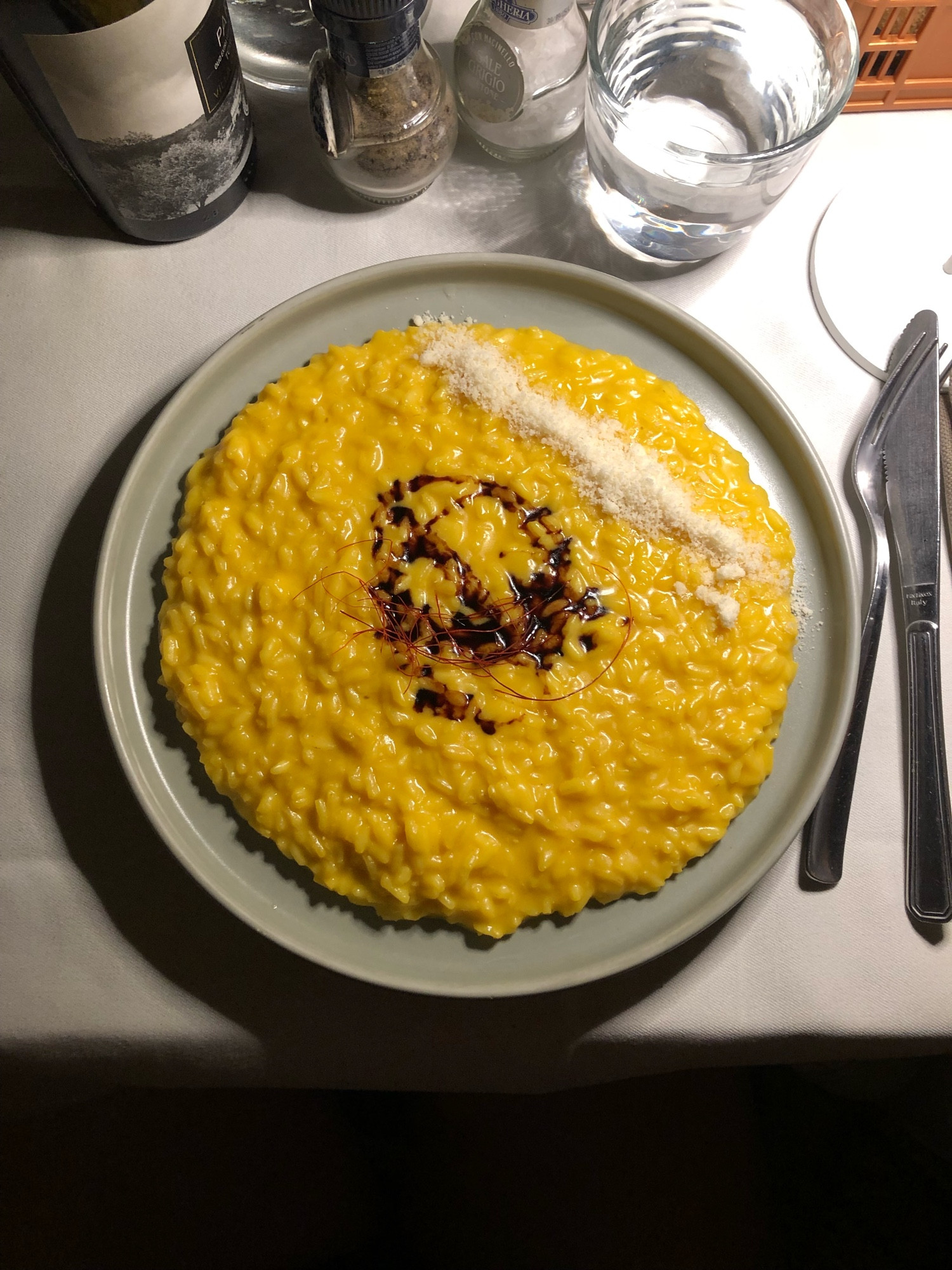 saffron risotto with a little Parmesan and balsamic vinegar drizzled on top