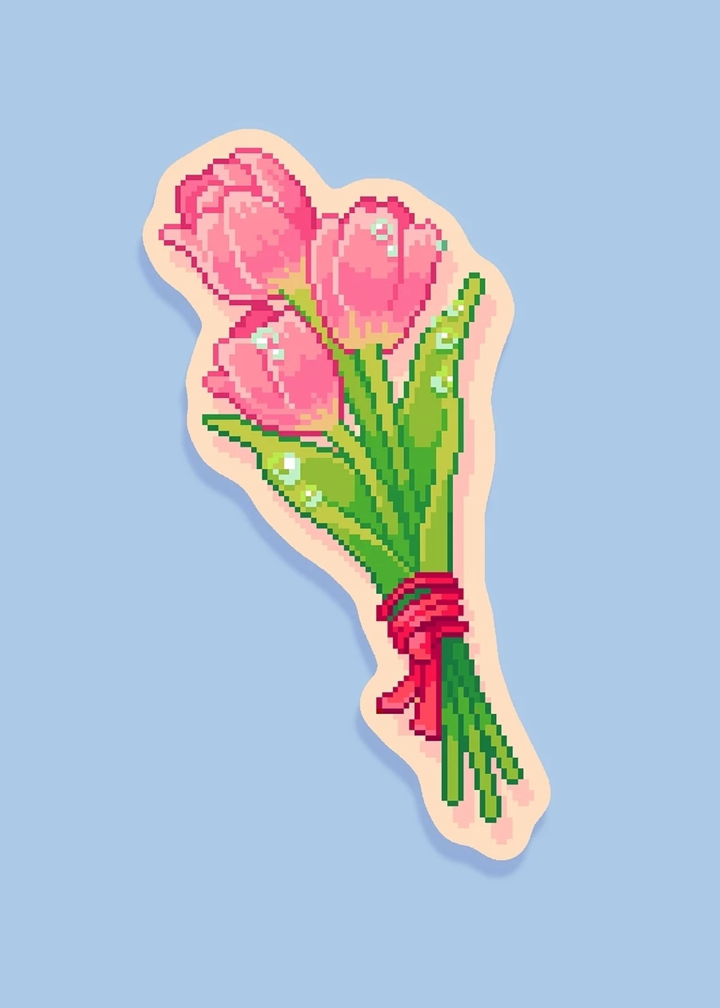 Pixel art pink tulips