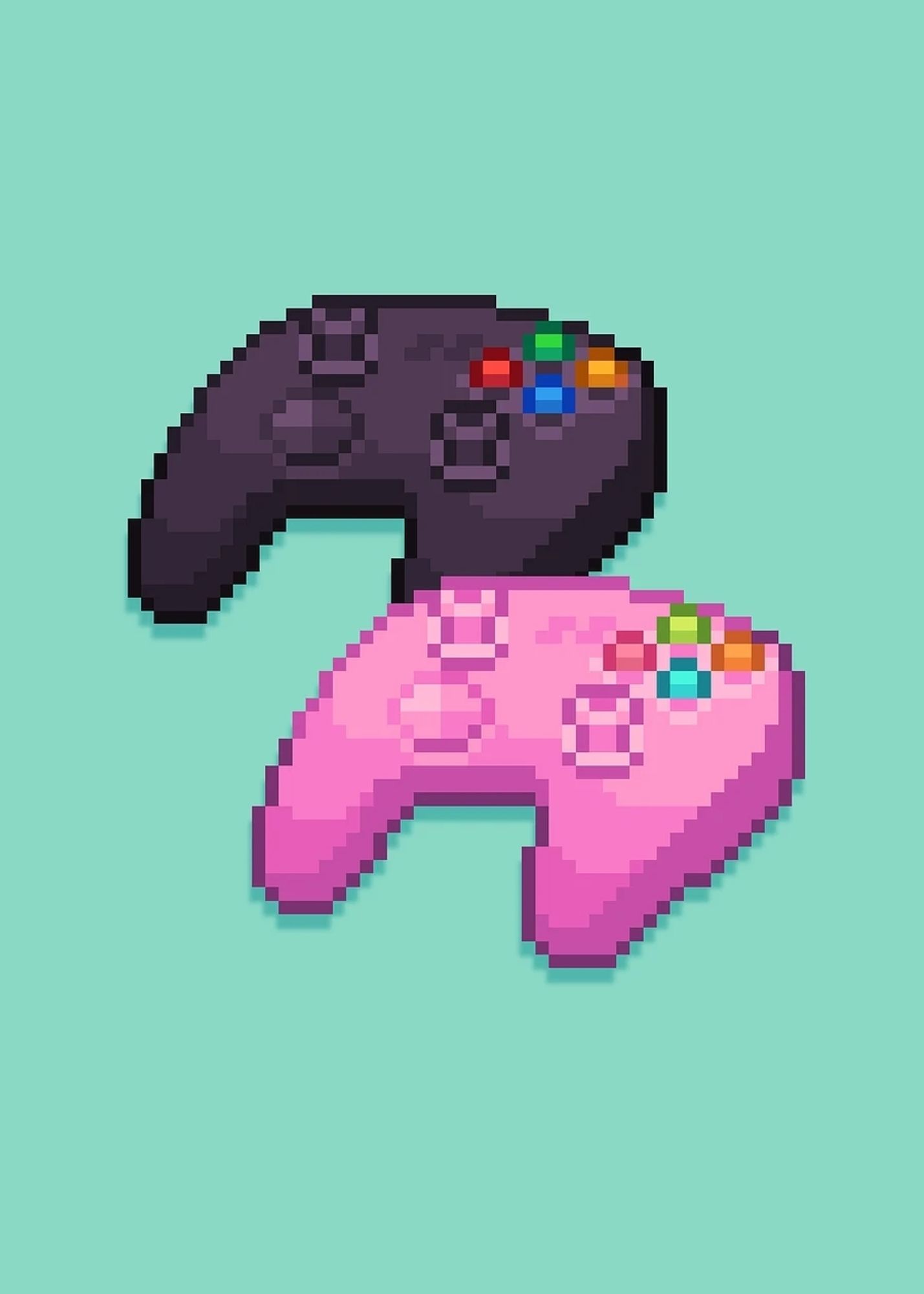 Pixel art controllers in pink and black