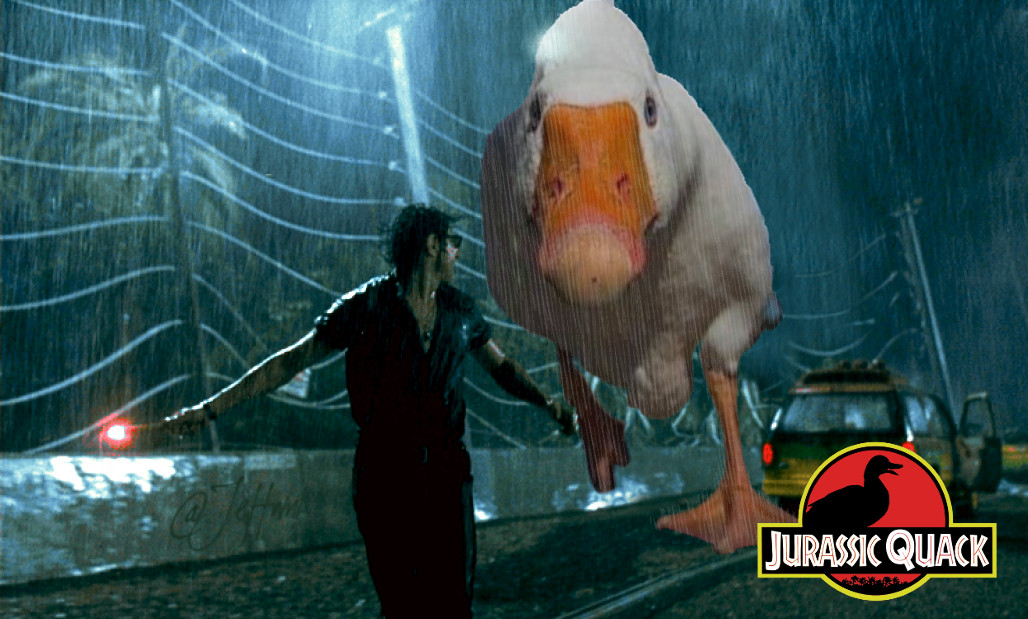 A screenshot of the movie Jurassic err... Jurassic Quack? Is that correct? You know, when the giant duck chases Steph Goldblum or somethin'