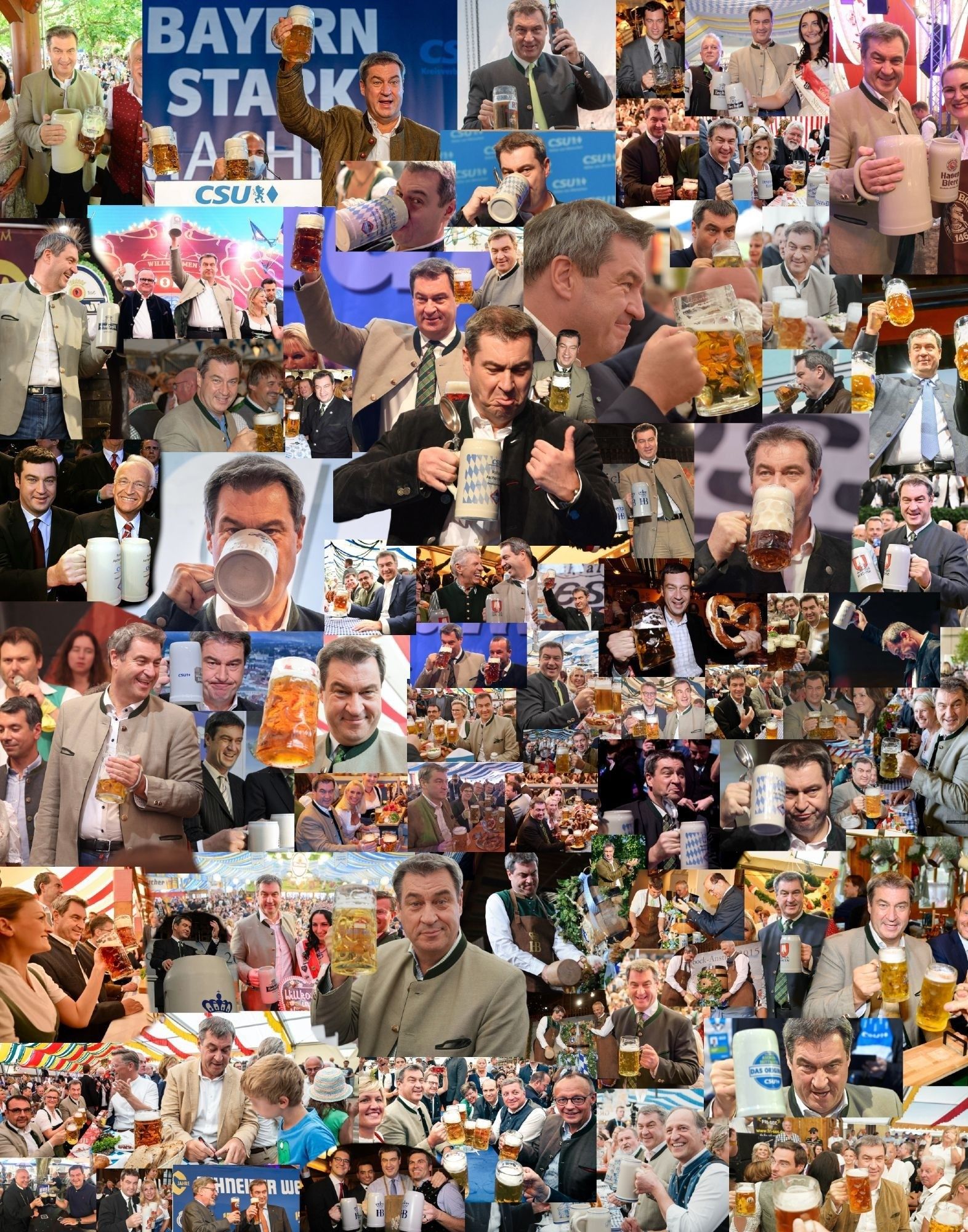 Collage

Markus Söder mit Bierkrügen oder beim Anstechen von Bierfässern