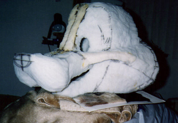 Foam carving work in progress, Yippee Coyote (1996)