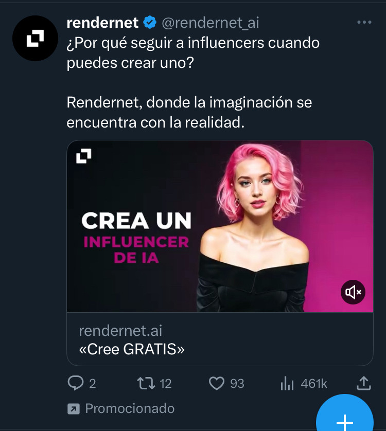 Anuncio de una inteligencia artificial para crear influencers. 