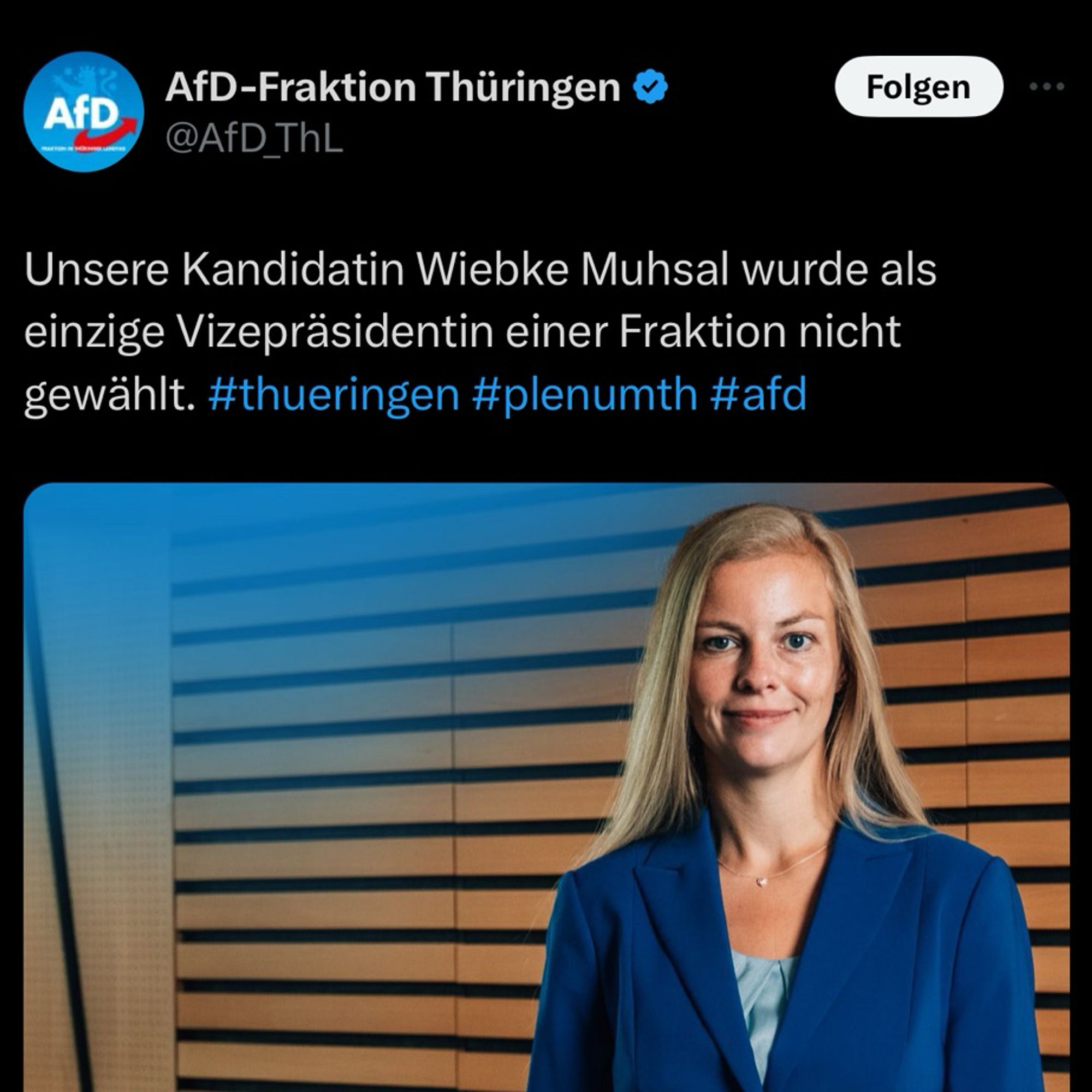 AfD-Fraktion Thüringen: Unsere Kandidatin Wiebke Muhsal wurde als einzige Vizepräsidentin einer Fraktion nicht gewählt. #thueringen #plenumth #afd