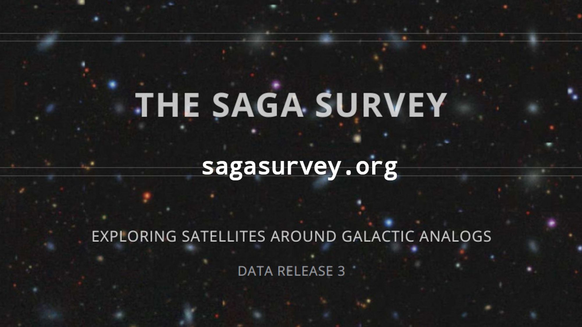 A screenshot of the homepage of SAGA Survey Data Release 3 website, with background filled with SAGA satellite images.