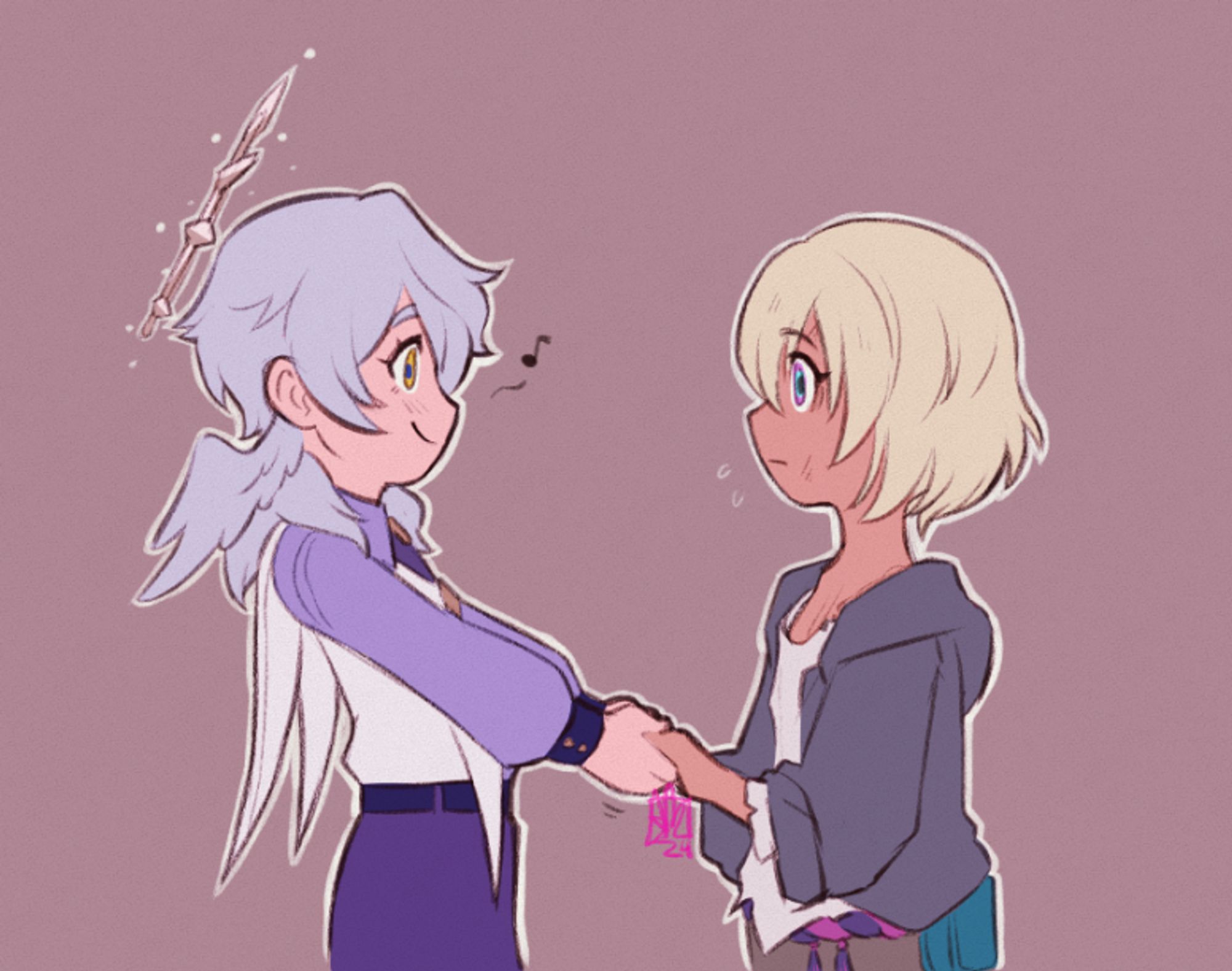 sunday and aventurine HSR but they're little kids and holding hands