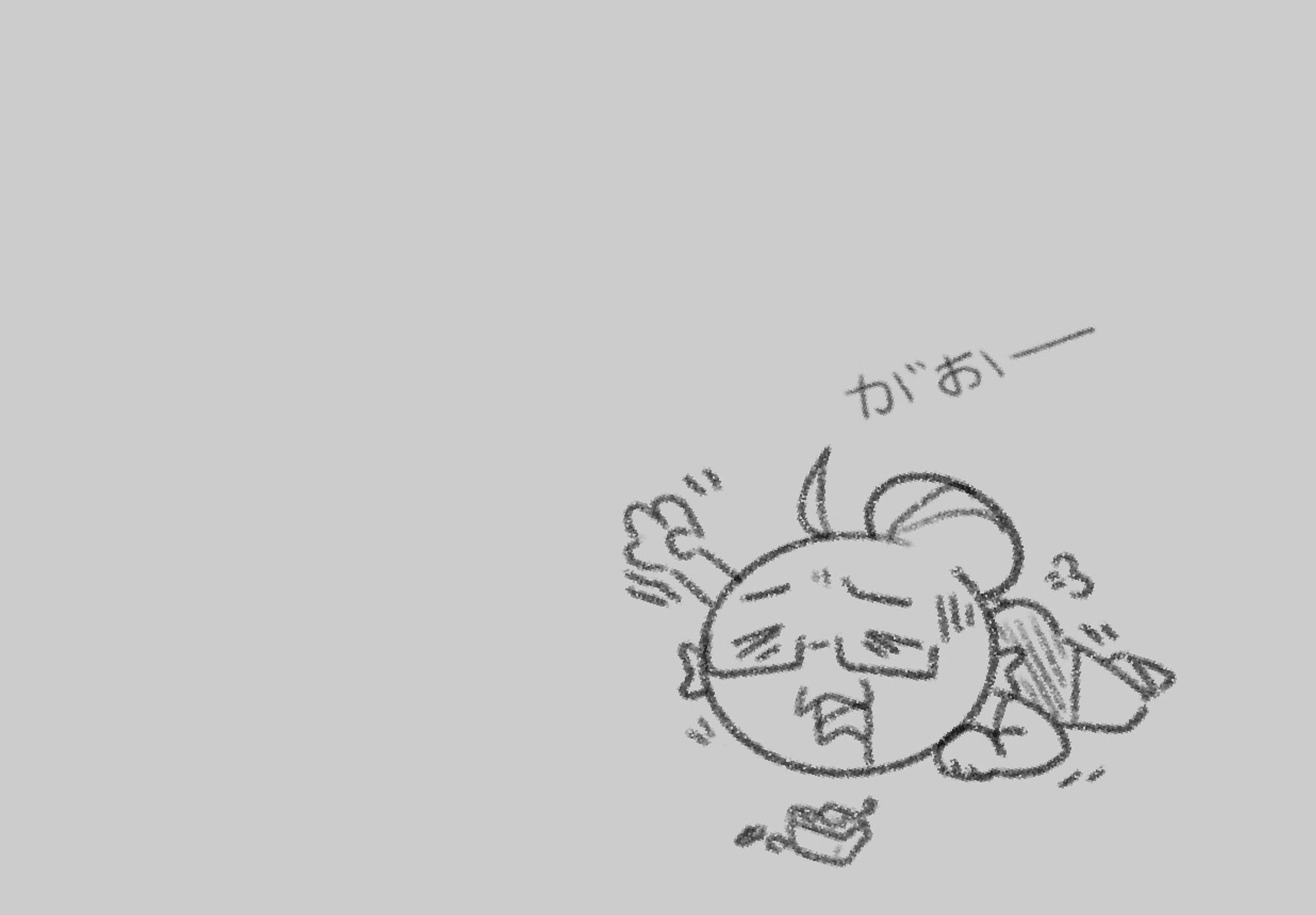 Lief struggling on the floor after eating too many donuts. Also a little toot escapes.