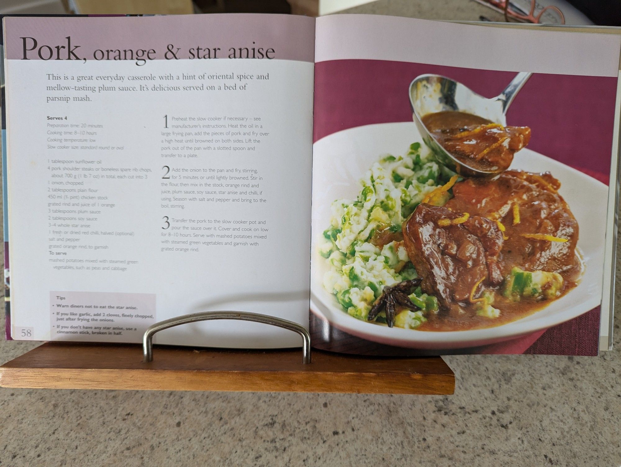 Slow cooker recipe for pork, orange and star anise. I used lemon and lime in place of the orange. Let me know if you'd like the recipe but can't read it off the photo. 