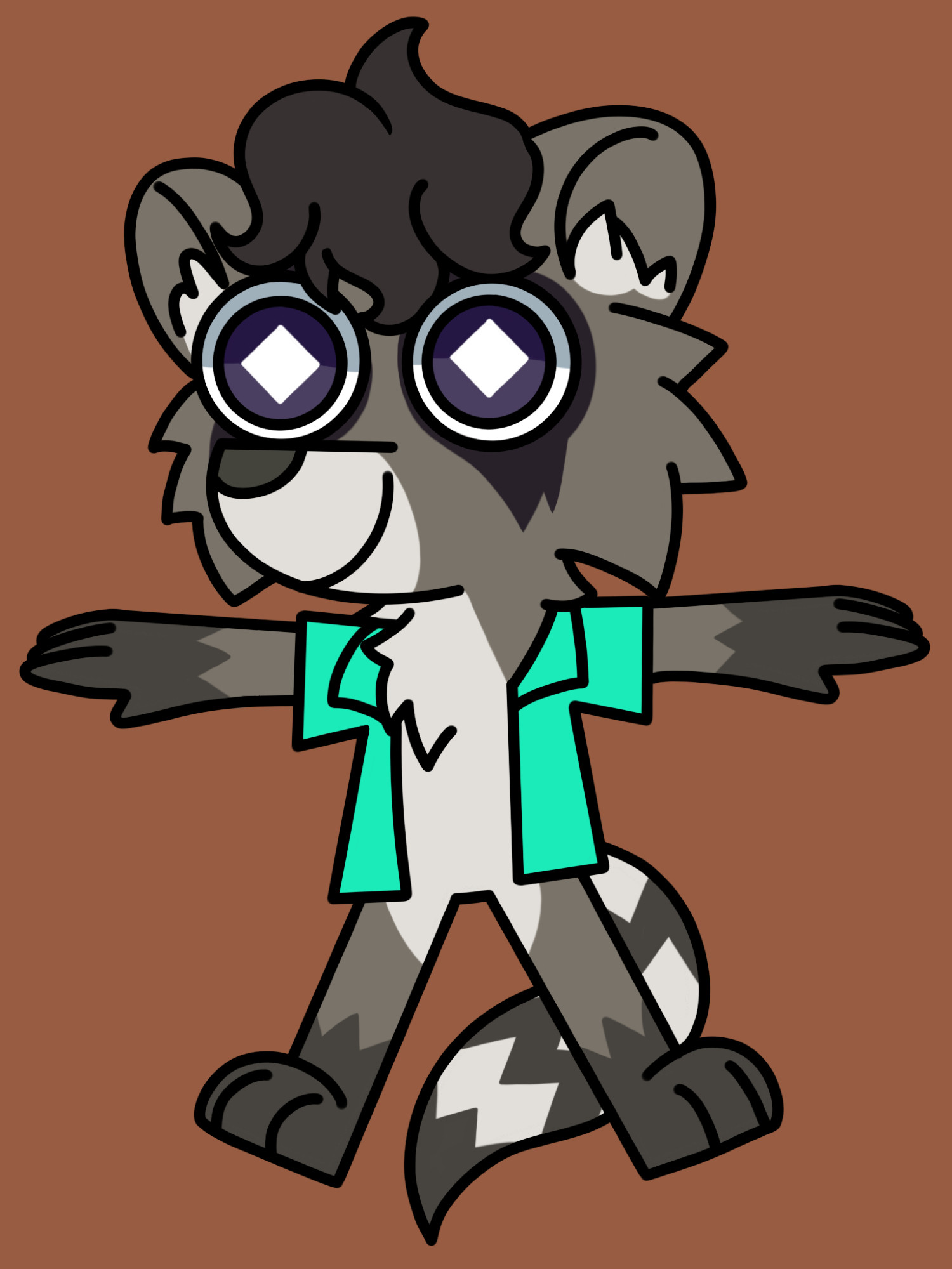 Cartoon raccoon wearing a teal shirt, T-posing.