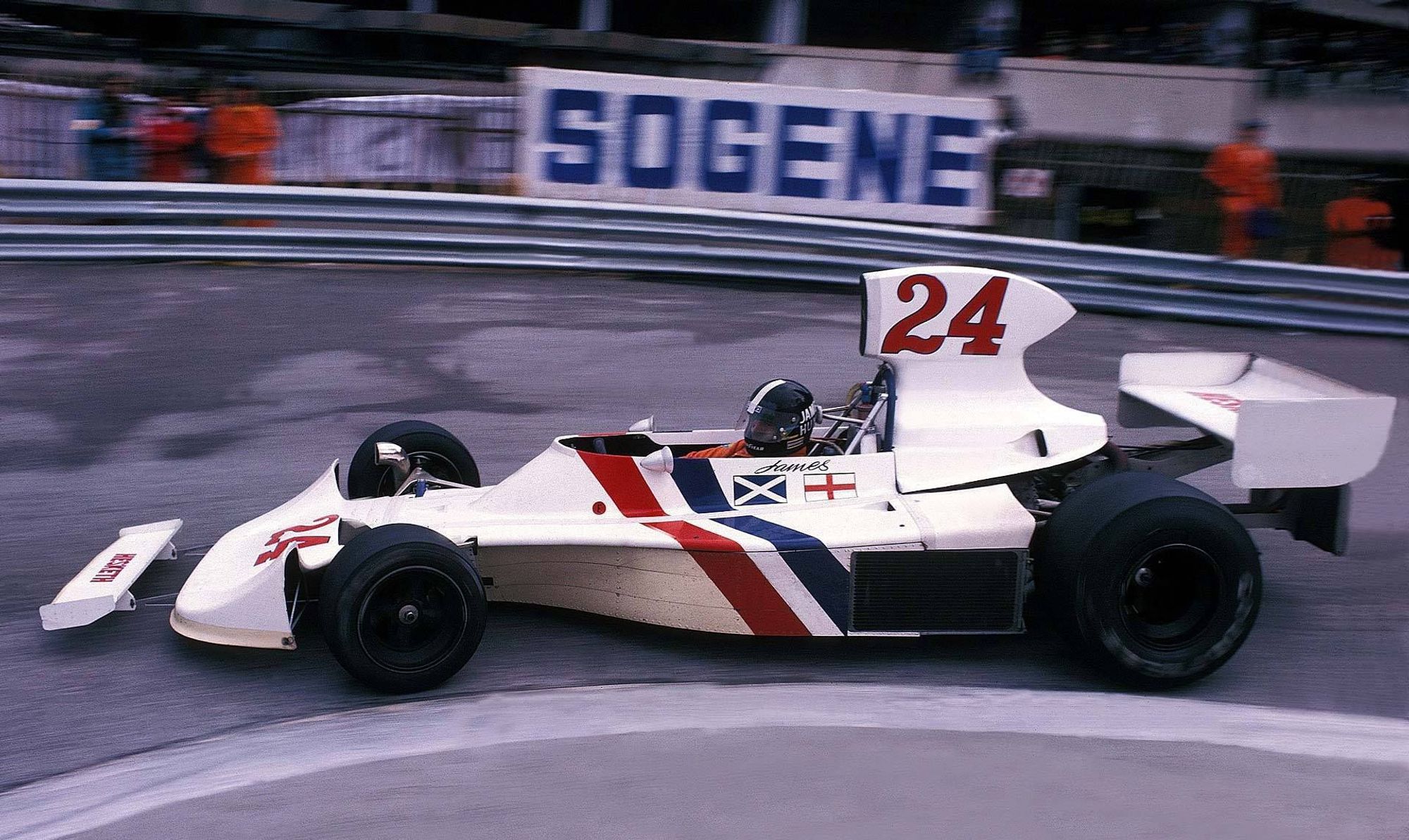 Shot from the inside of the Hotel hairpin at Monaco showing the Hesketh 308.