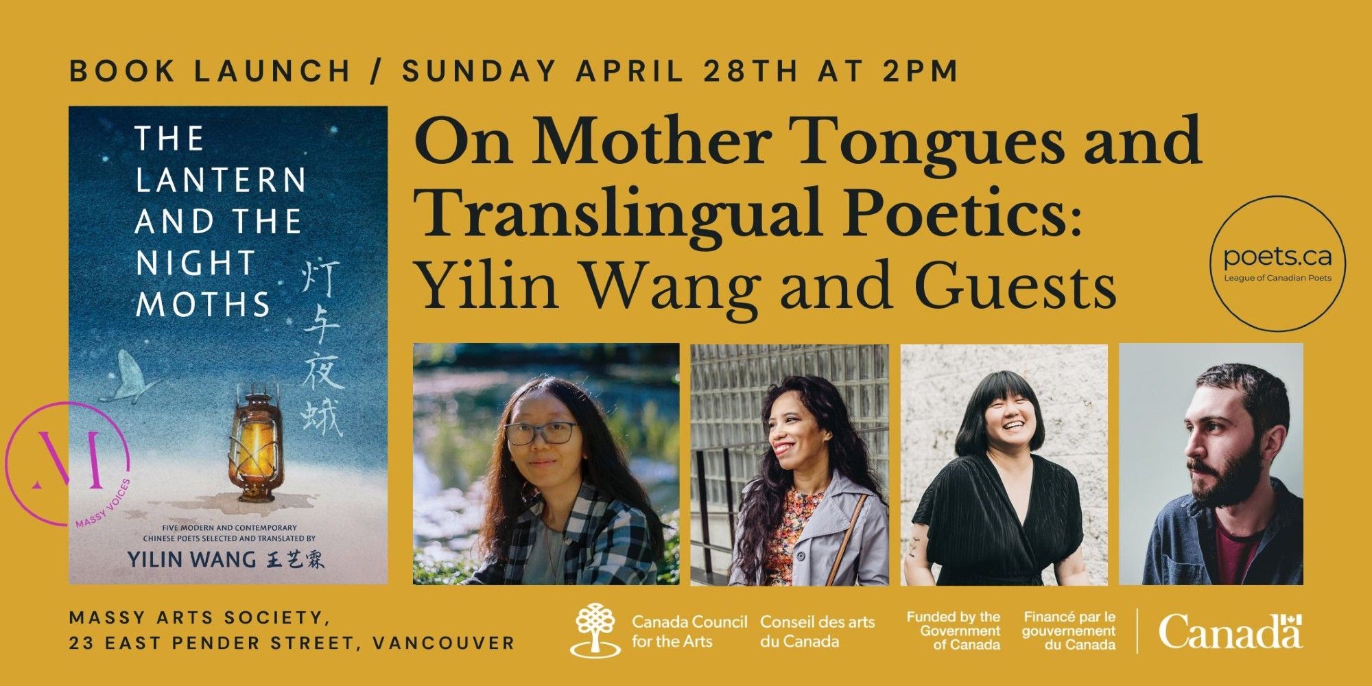 Book Launch / Sunday April 28th at 2pm
On Mother Tongues and Translingual Poetics:
Yilin Wang and Guests