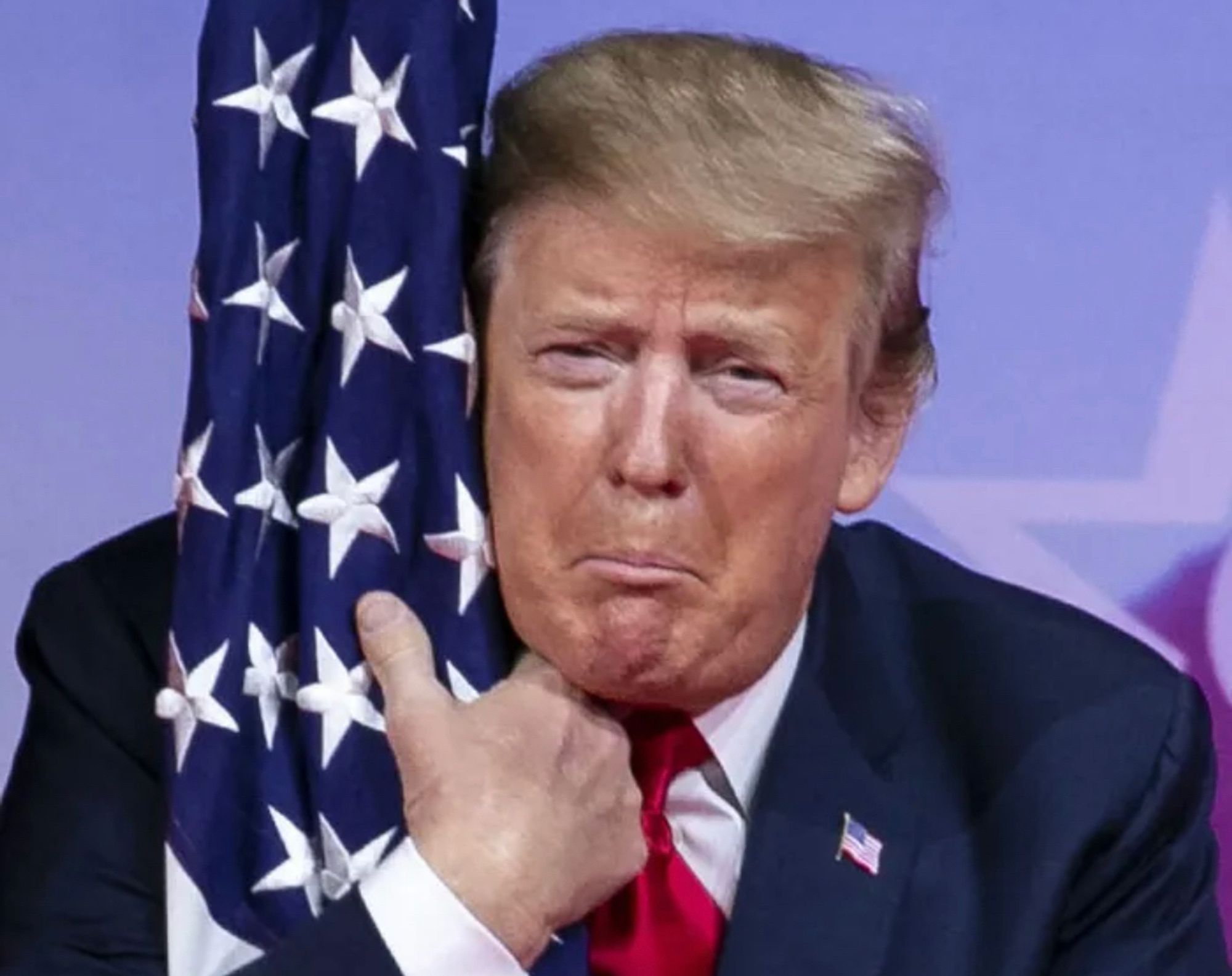 An unrepentant flagophile forcing himself on a less than five-year-old flag, while also wearing a pin which identifies him to other degenerate flag-fuckers