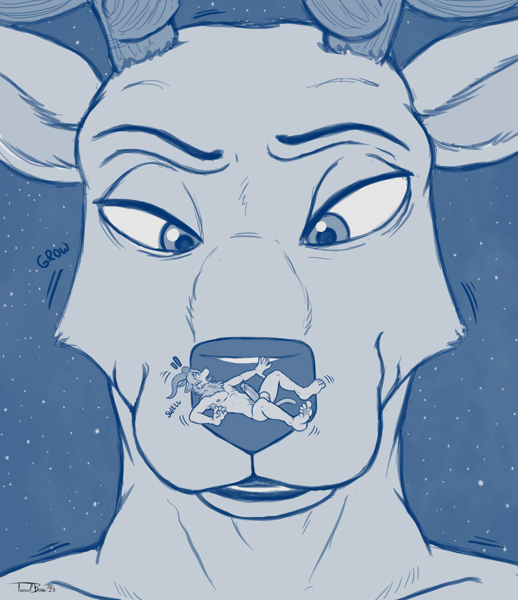 Pina is startled to see that he's no longer the biggest thing to ever grace the universe, as a gargantuan Louis grows into view. Pina is barely bigger than Louis' nose and the deer seems to be growing evermore, just like Pina was. 