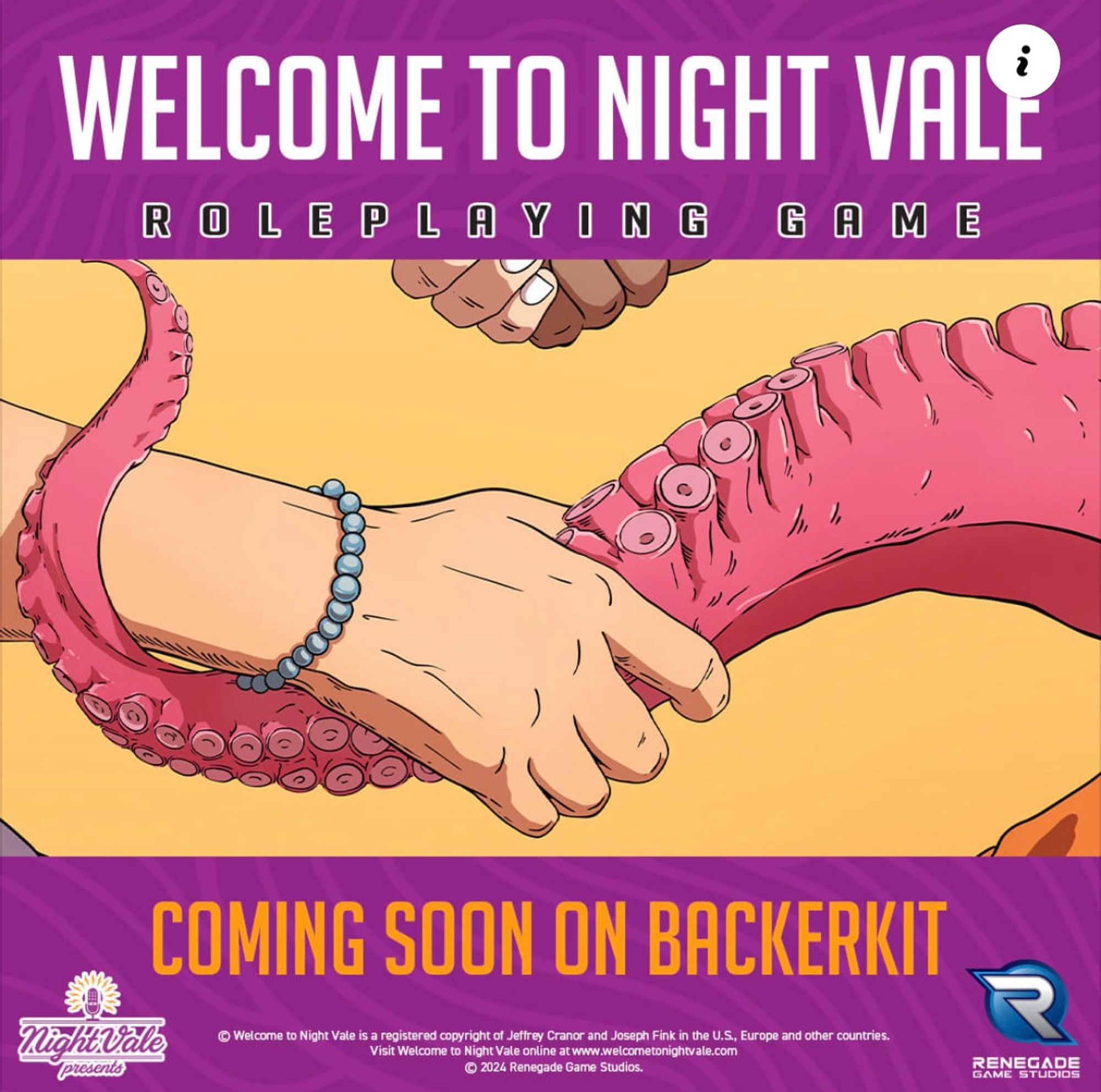 An ad for a Welcome To Night Vale table top role playing game backerkit campaign