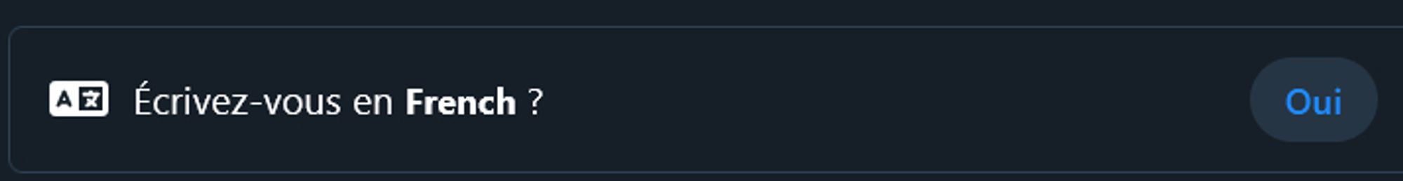 Encart Blusky qui demande "Écrivez vous en FRENCH?" la seule réponse possible est "Oui"