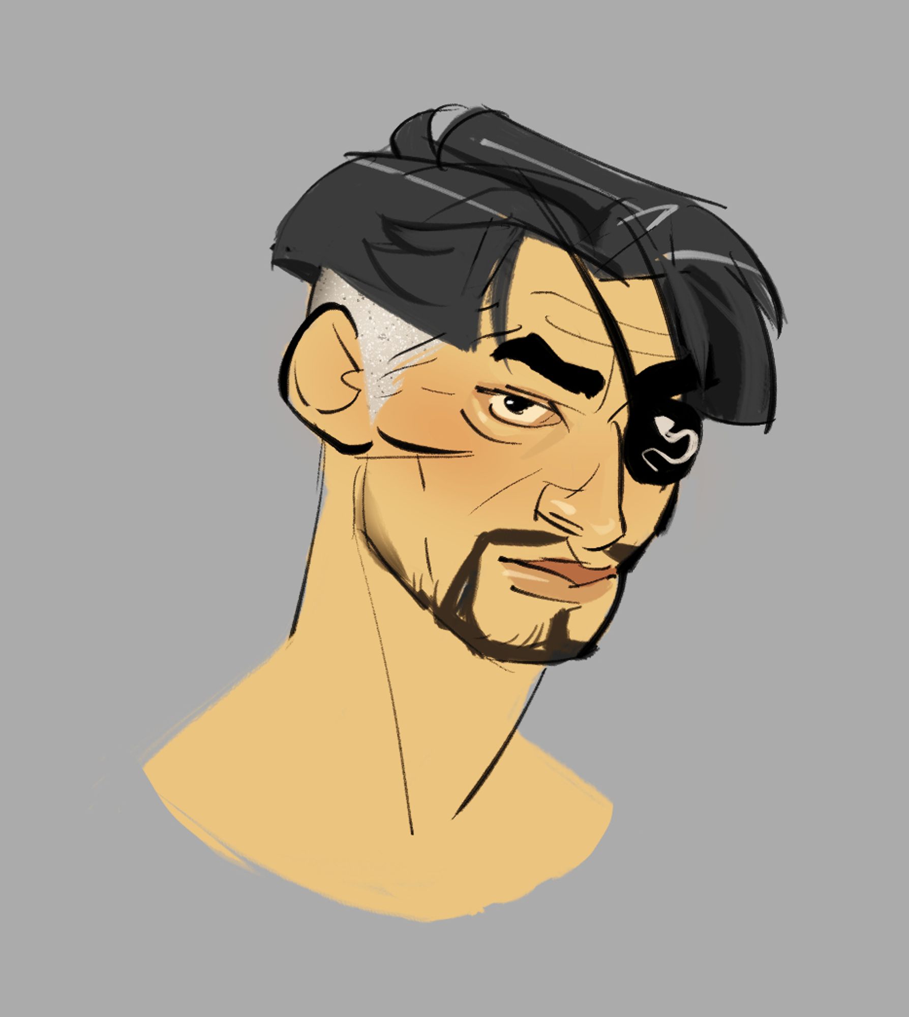 Quick portrait of an older Majima where he's got his regular black hair, but the shaved undercut is a natural white-grey.