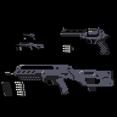 scifi pixel art revolver & assault rifle