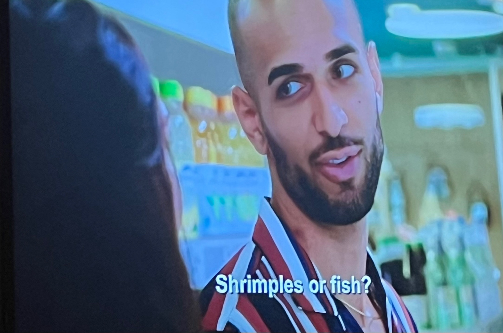 here we got a screenshot of Razvan from 90 Day Fiancé, subtitled “Shrimples or Fish?”