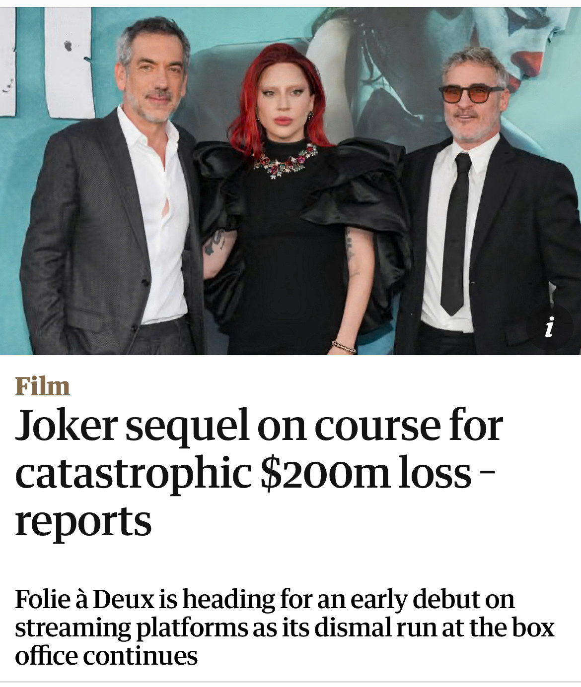 Film
Joker sequel on course for catastrophic $200m loss – reports
Folie à Deux is heading for an early debut on streaming platforms as its dismal run at the box office continues