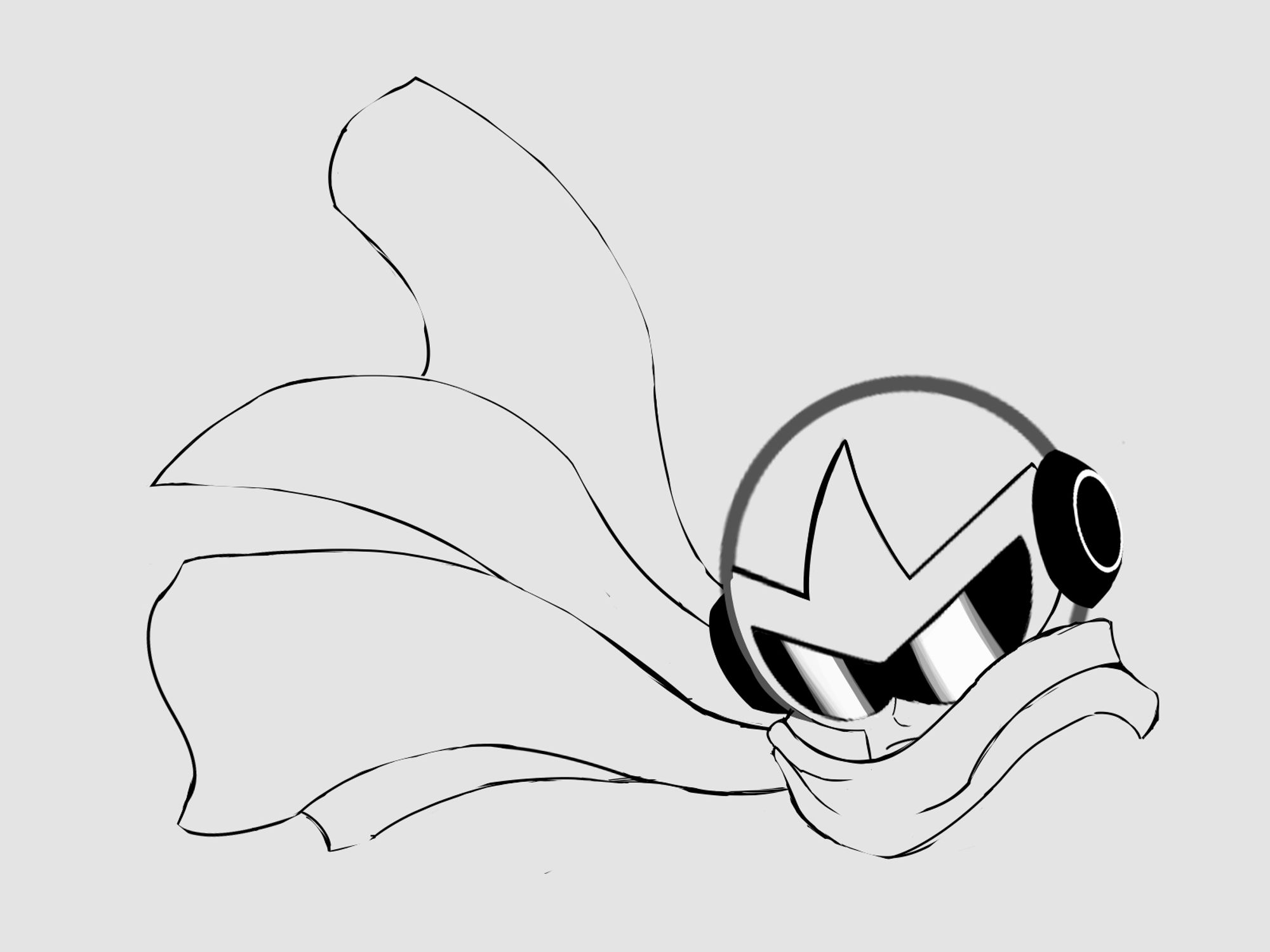 A sketch of Proto Man with his scarf flowing to the left.