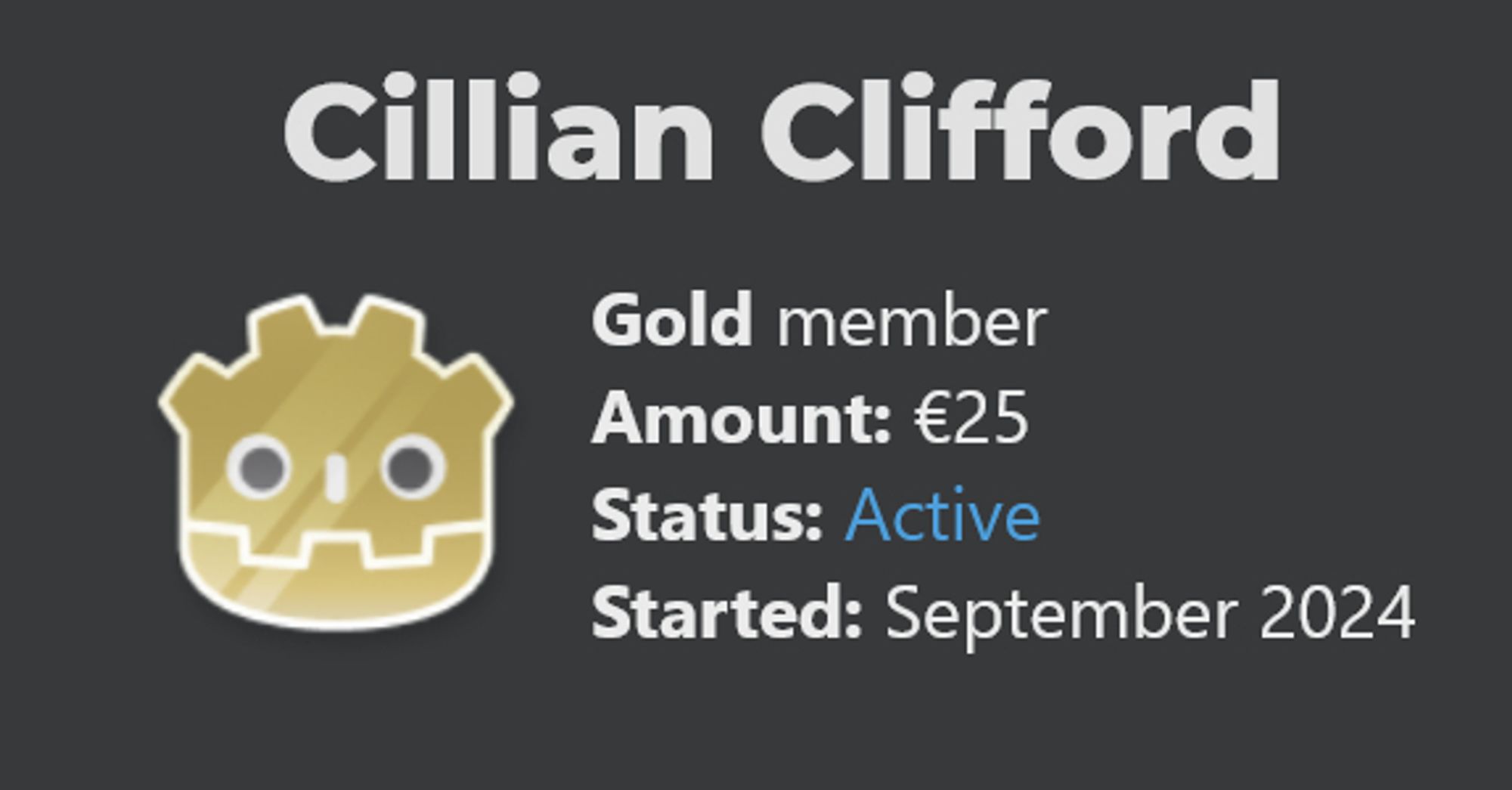 My badge for backing the Godot dev fund at Gold member level.