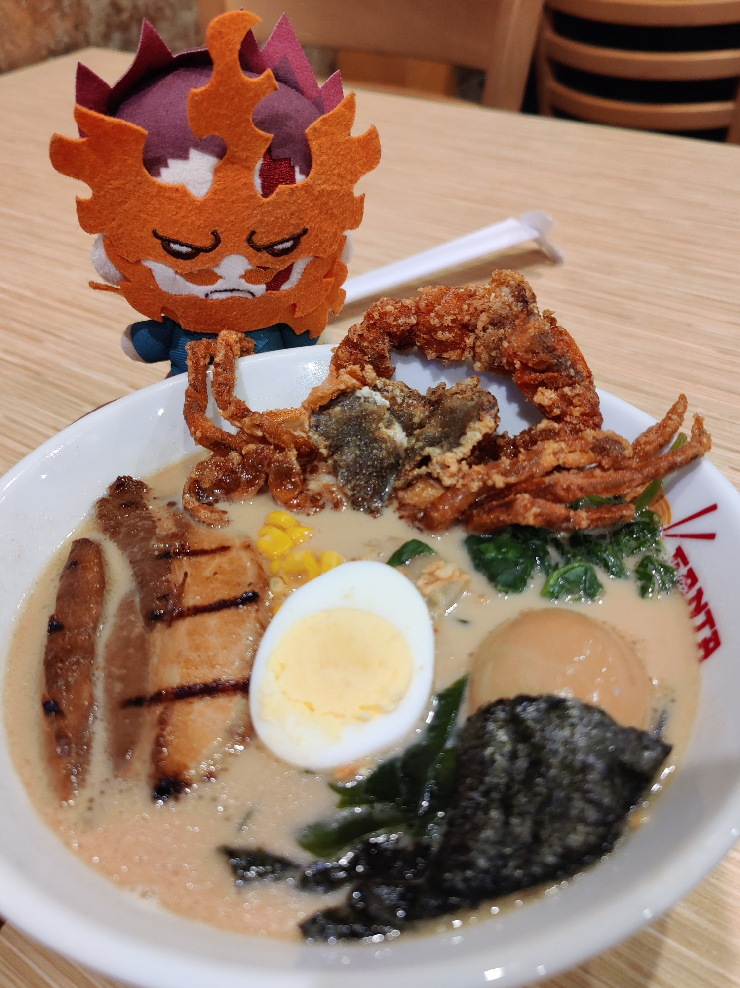 Soft shell crab ramen from Santa Ramen in San Mateo, California