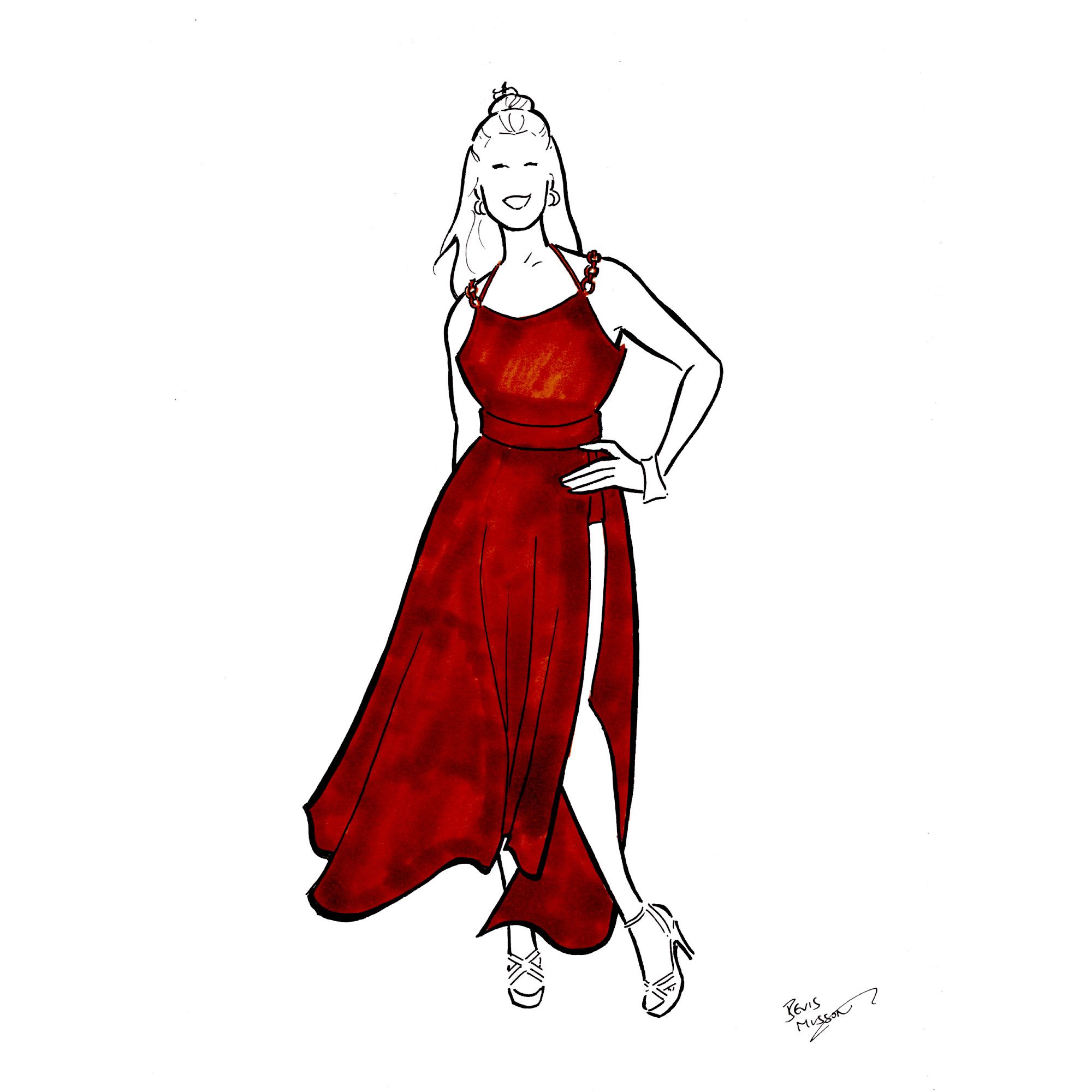 Cartoon drawing of Dannii Minogue in a brown dress from I Kissed A Boy