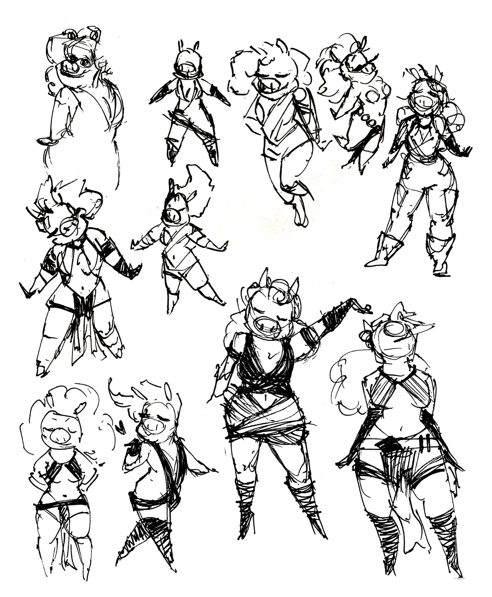 Sketches of Miss Piggy in various sci-fi outfits