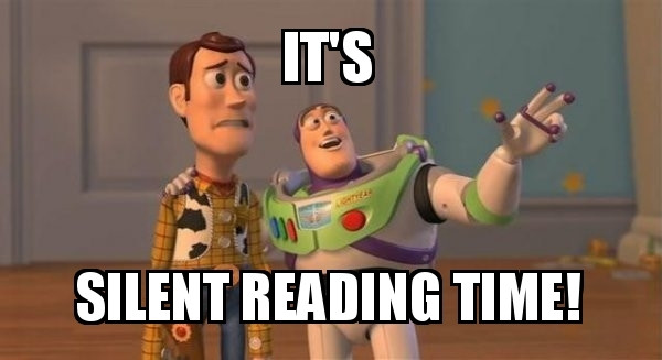 Meme de Buzz y Woody diciendo it's silente reading time