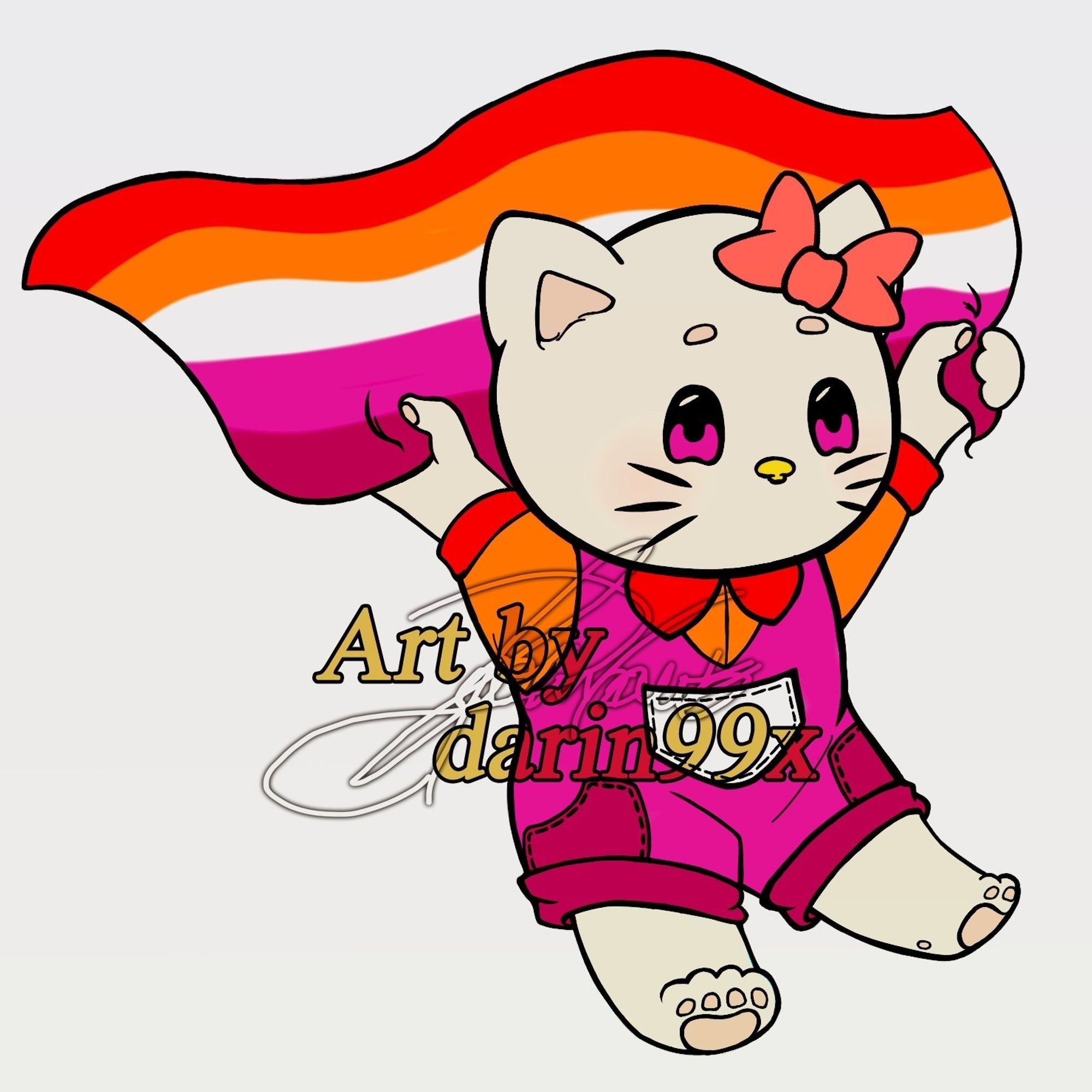 Hello Kitty con los colores de la bandera de lesbiana.