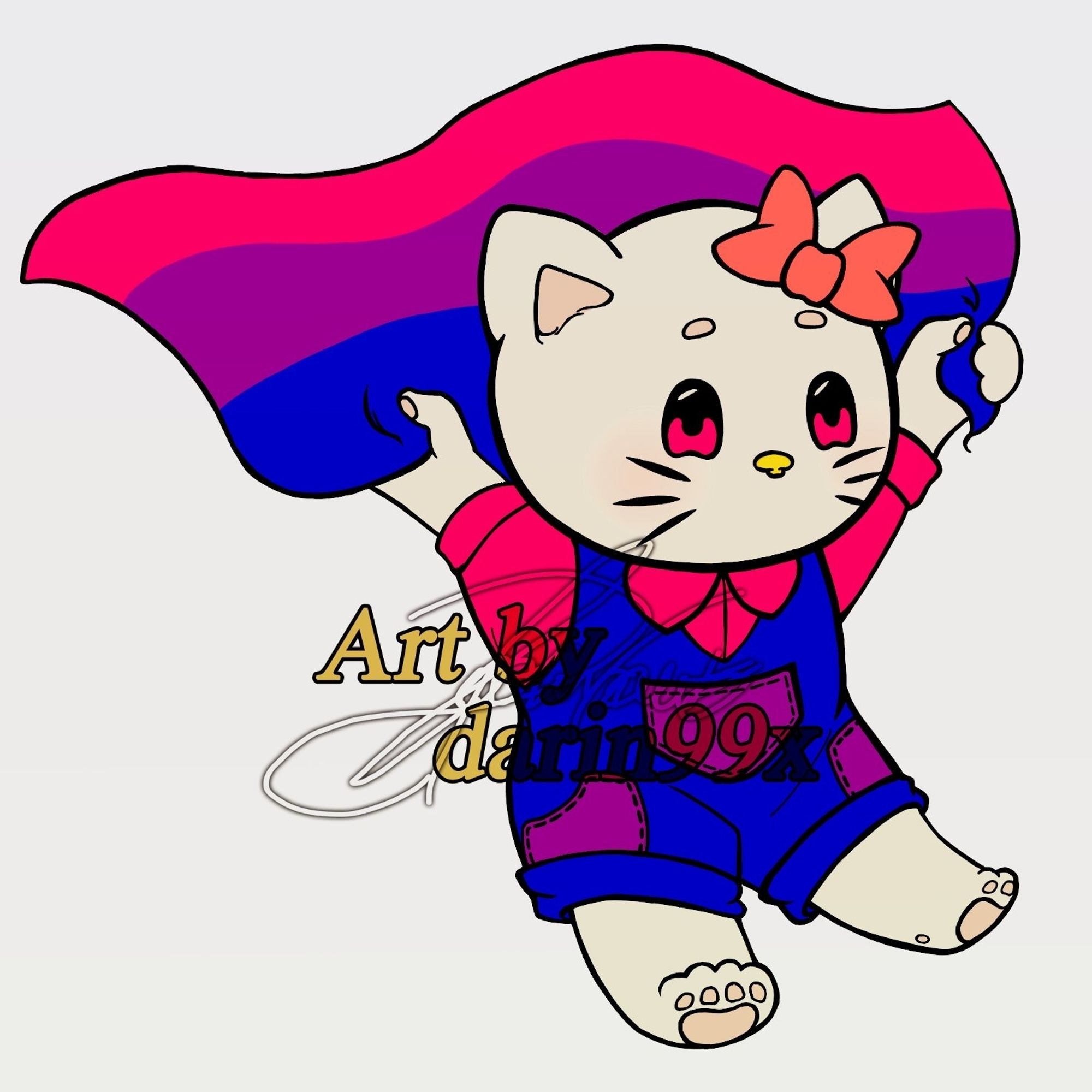 Hello Kitty con los colores de la bandera bisexual.