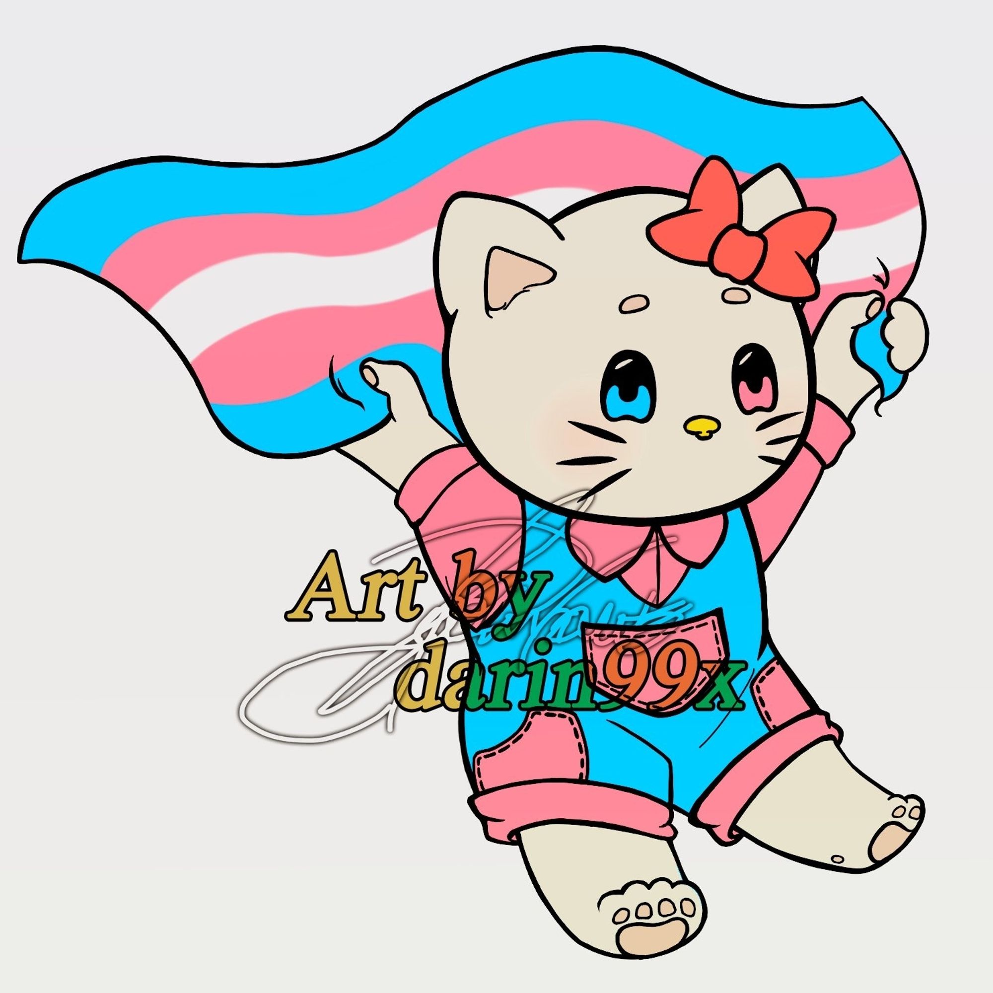 Hello Kitty con los colores de la bandera trans.