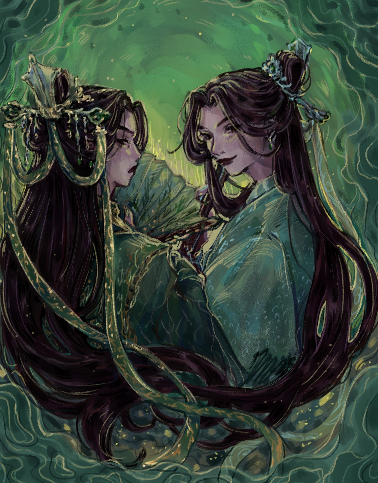 Scum villains self saving system fanart of the two Characters Shen jiu and Shen yuan as twins. 