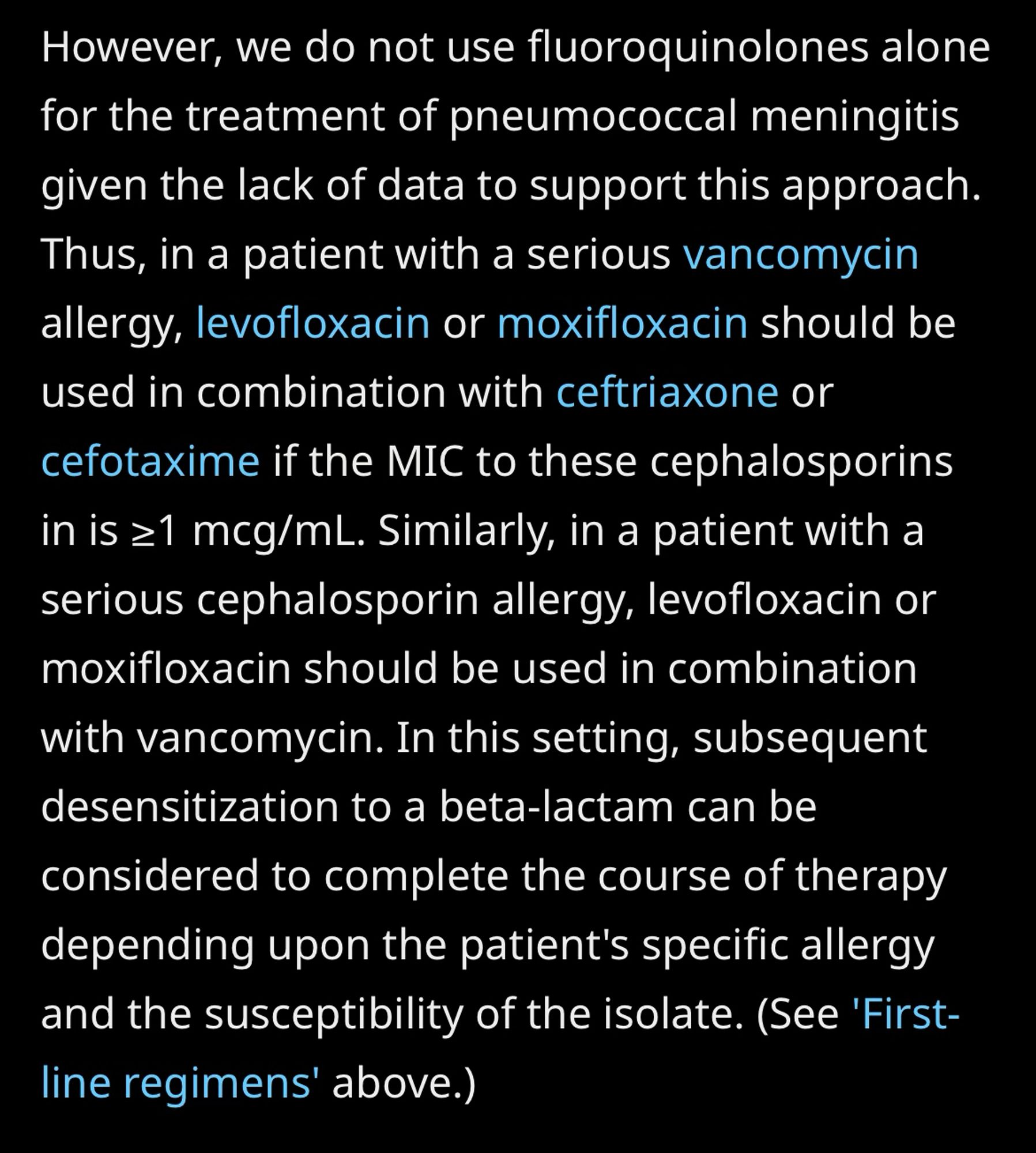 Antibiotic recommendations for pneumococcal meningitis