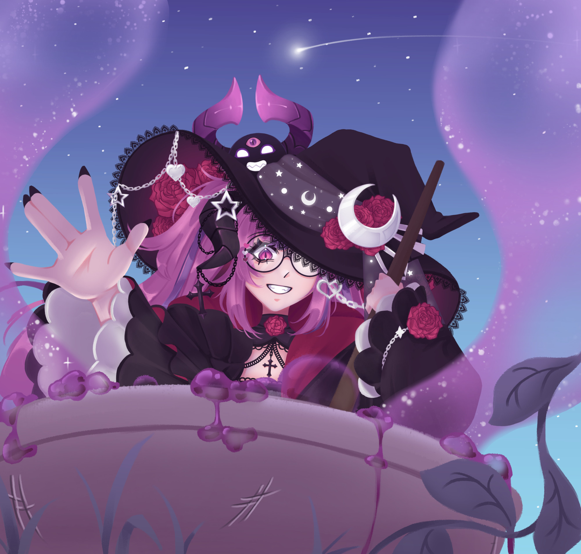 Ironmouse Vtuber Fanart Witch themed stirring in a cauldron