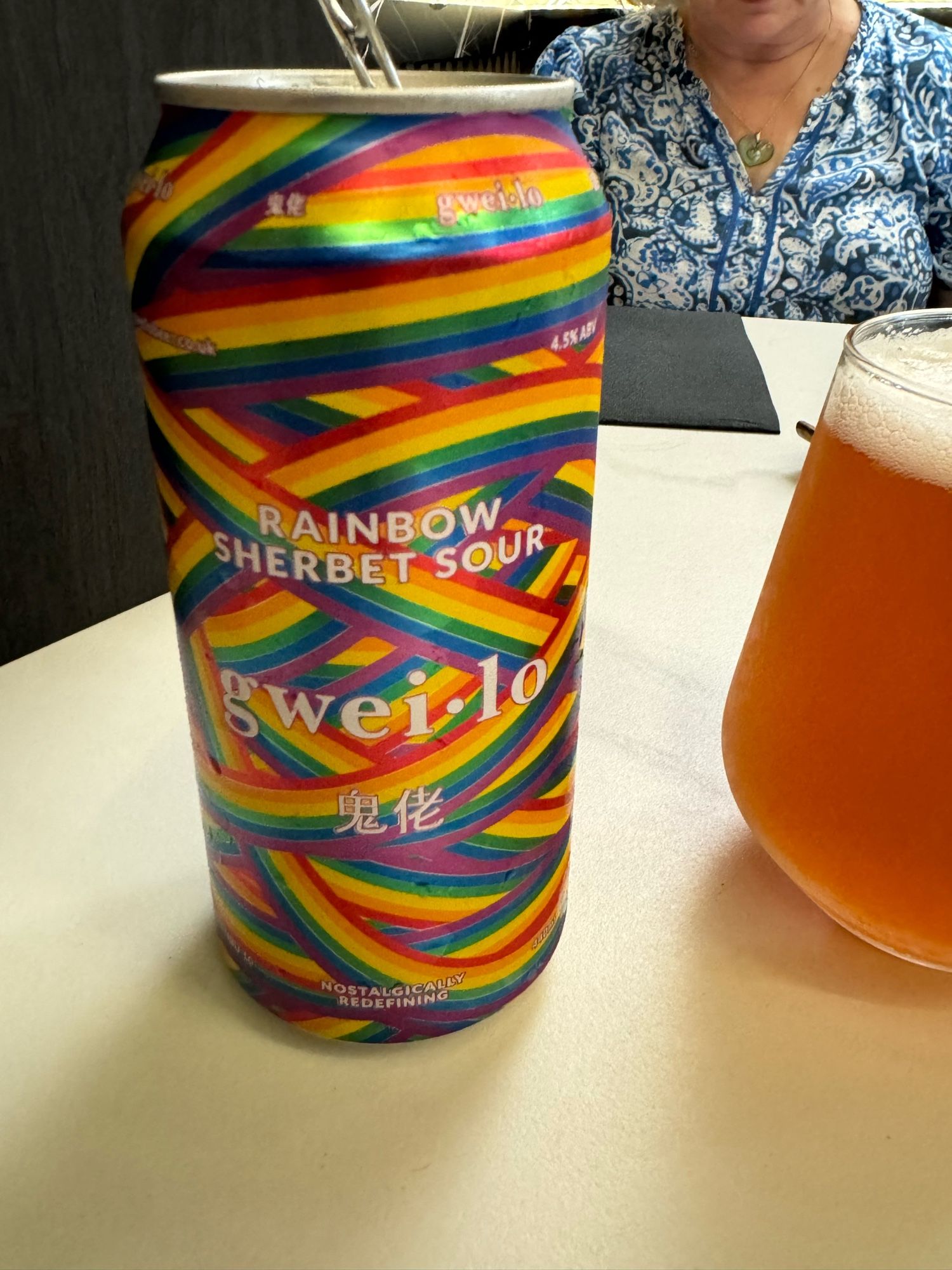 A multi coloured beer can. Gwai.lo Rainbow Sherbert Sour.