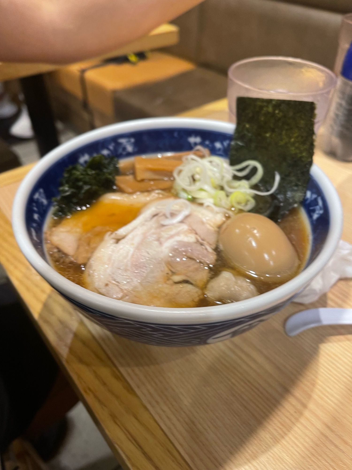 Ramen with a blended broth of tonkotsu and smoked fish with all the toppings! Delicious and varied. The strong smokey well seasoned broth tastes delicious with the noodles