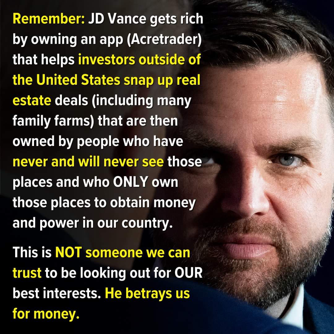 JD Vance in his app acre trader which sells US farmland