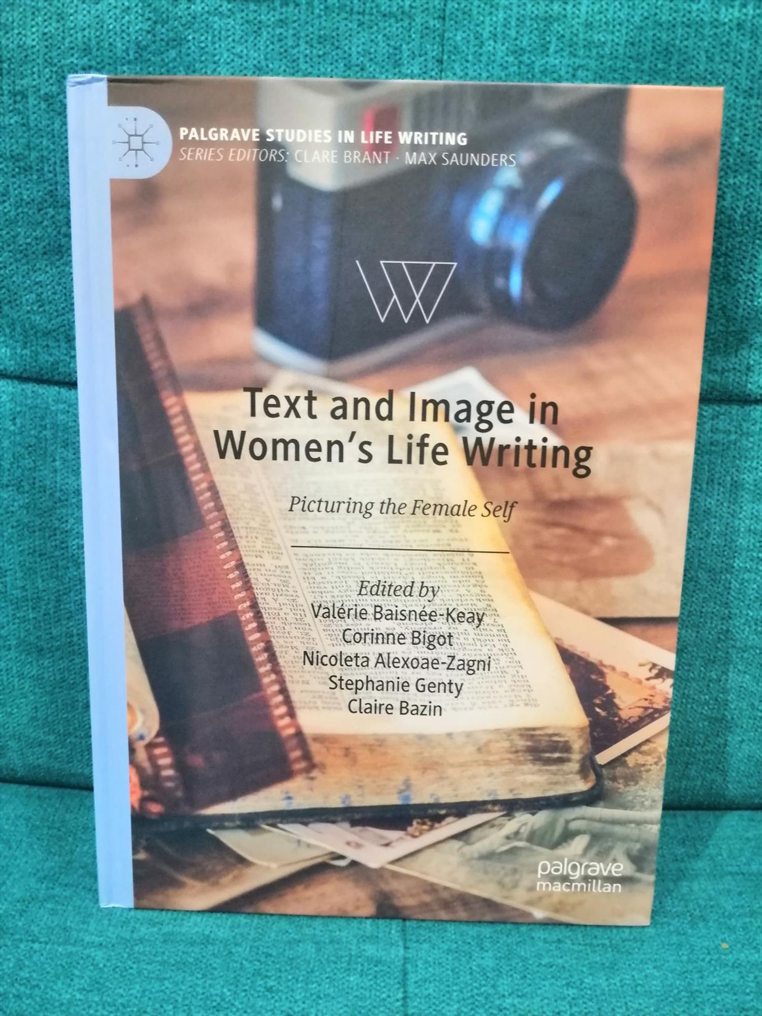 "Text and Image in Women's Life Writing" on a teal-coloured chair