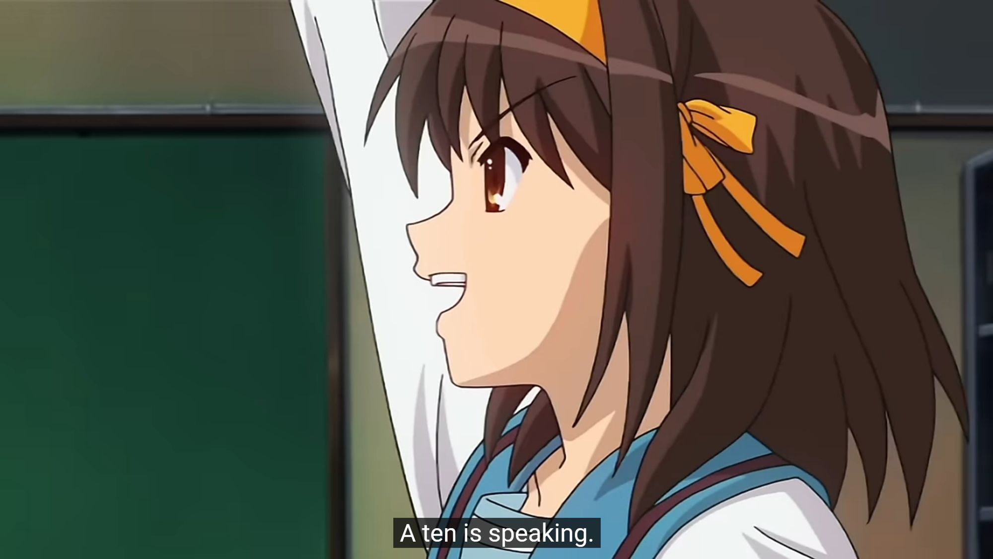 Haruhi strides on: A ten is speaking.