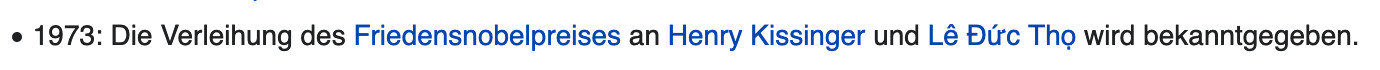 1973: Die Verleihung des Friedensnobelpreises an Henry Kissinger und Lê Đức Thọ wird bekanntgegeben