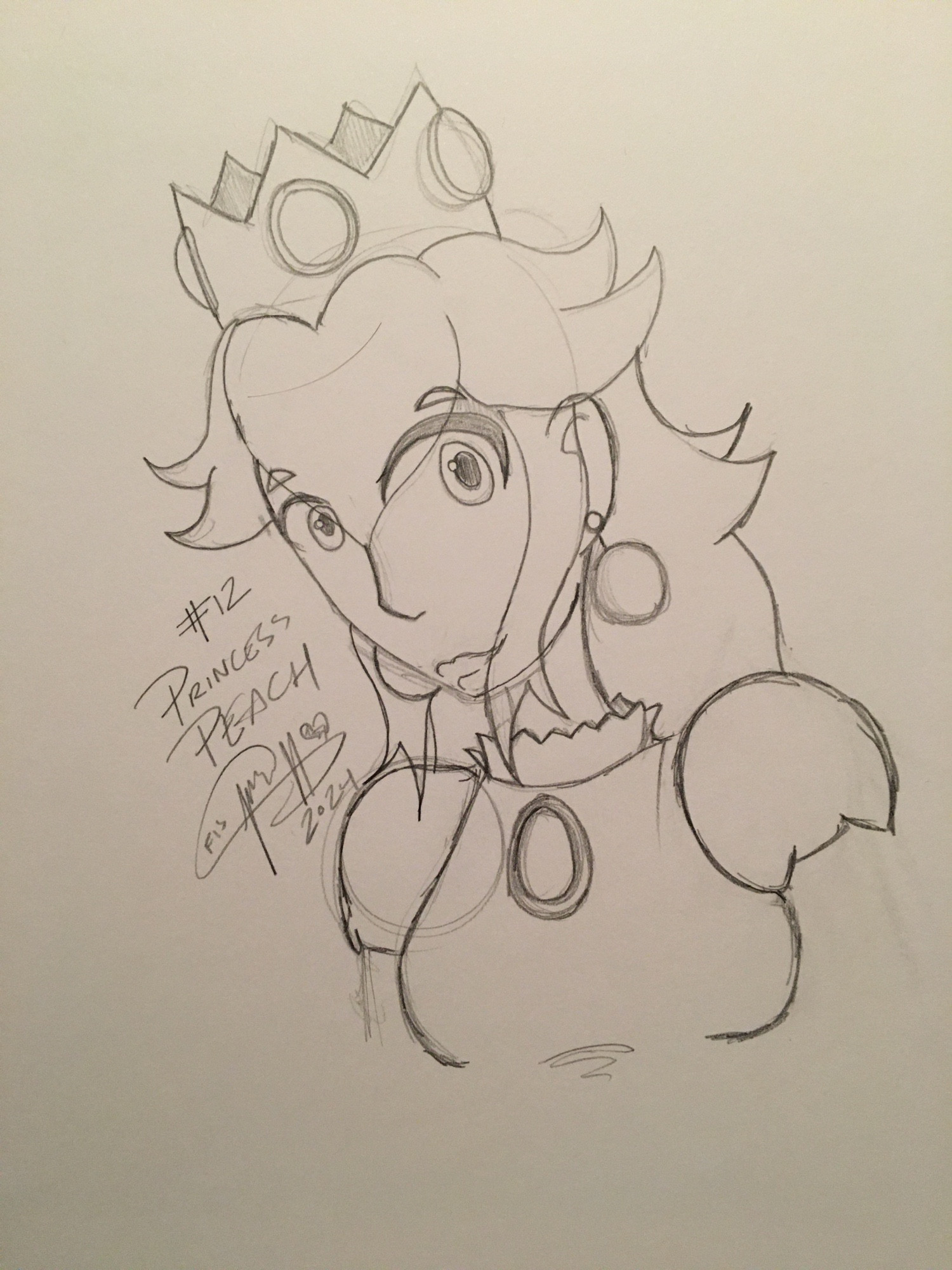 A traditional sketch of Princess Peach.