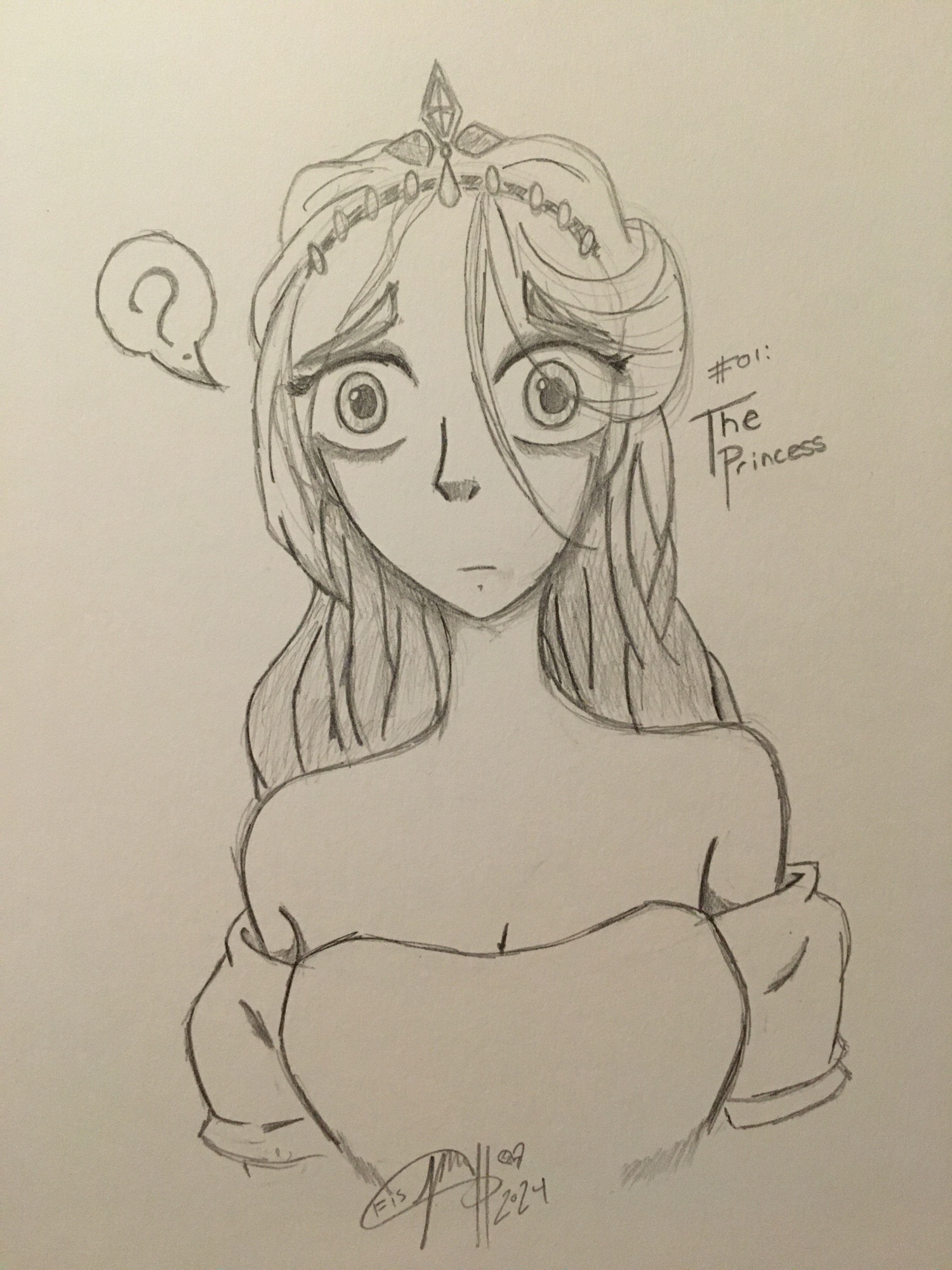 A traditional sketch of The Princess from Slay the Princess. She appears confused.