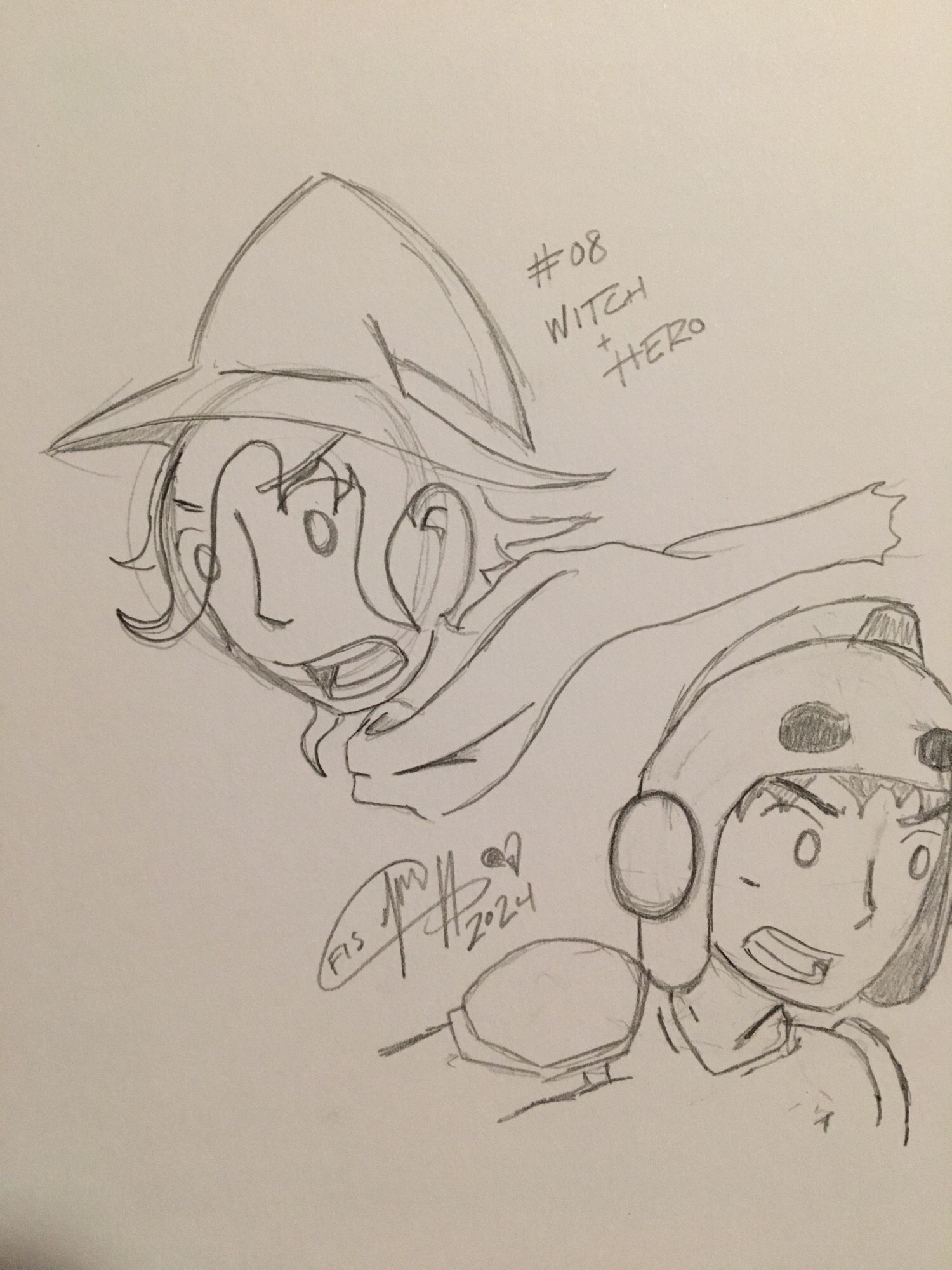 A traditional sketch of Witch and Hero from the Witch & Hero series. You can tell what direction I normally draw characters facing…